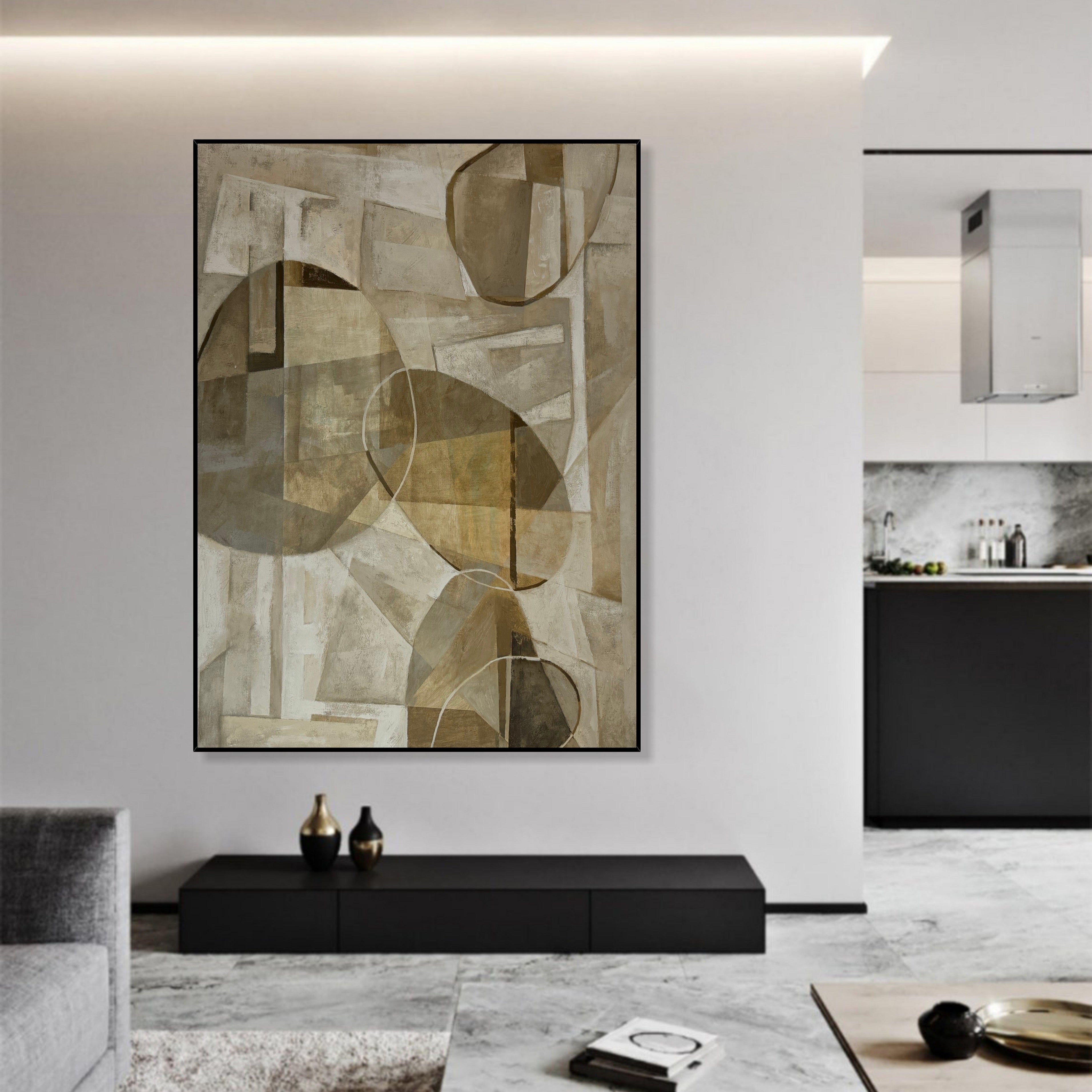 Neutral geometric abstract canvas REFINED GEOMETRY