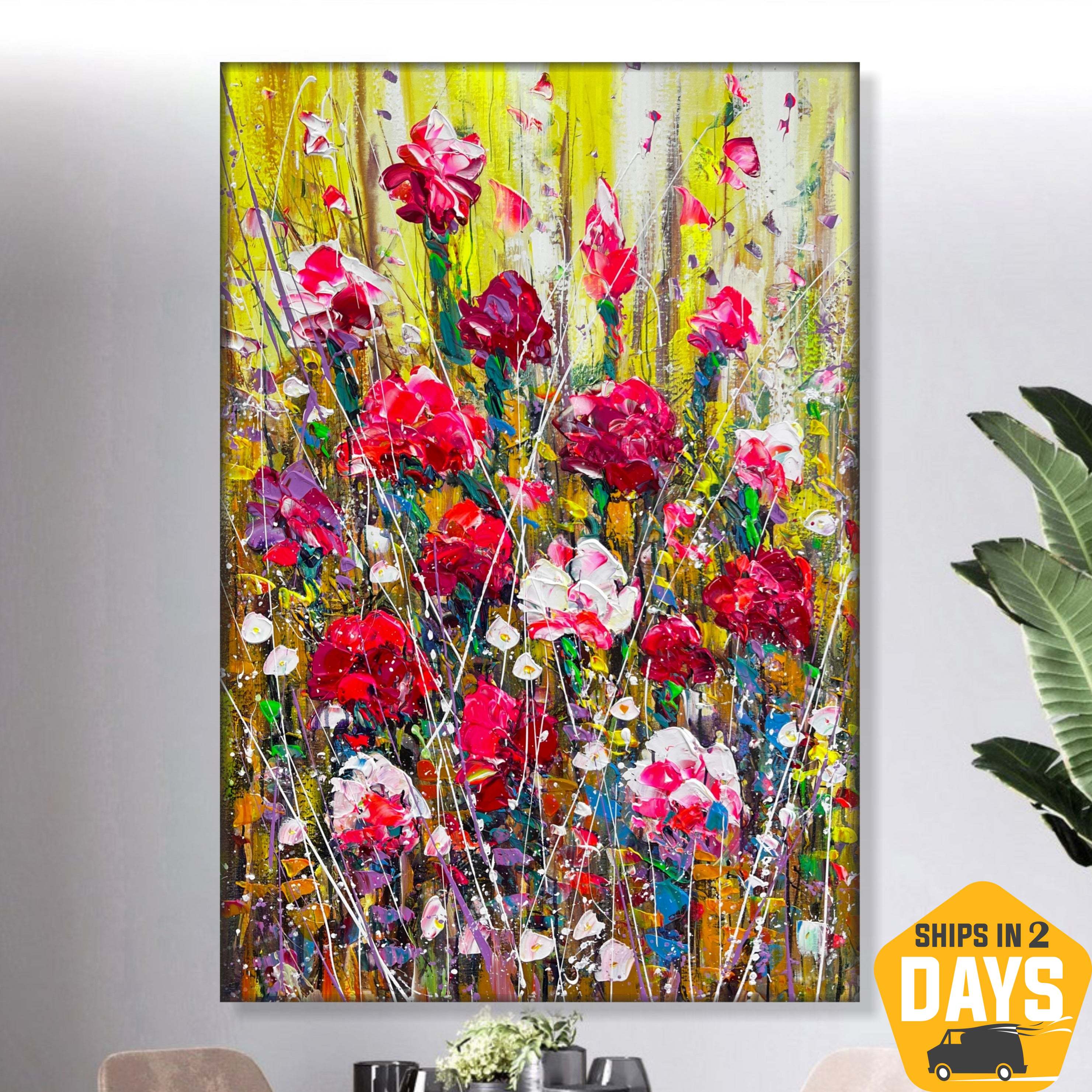 Handmade Abstract Colorful Flower Texture Oil Painting on Canvas Large  Modern Floral Landscape Acrylic Painting Living Room Wall Art Home Decor