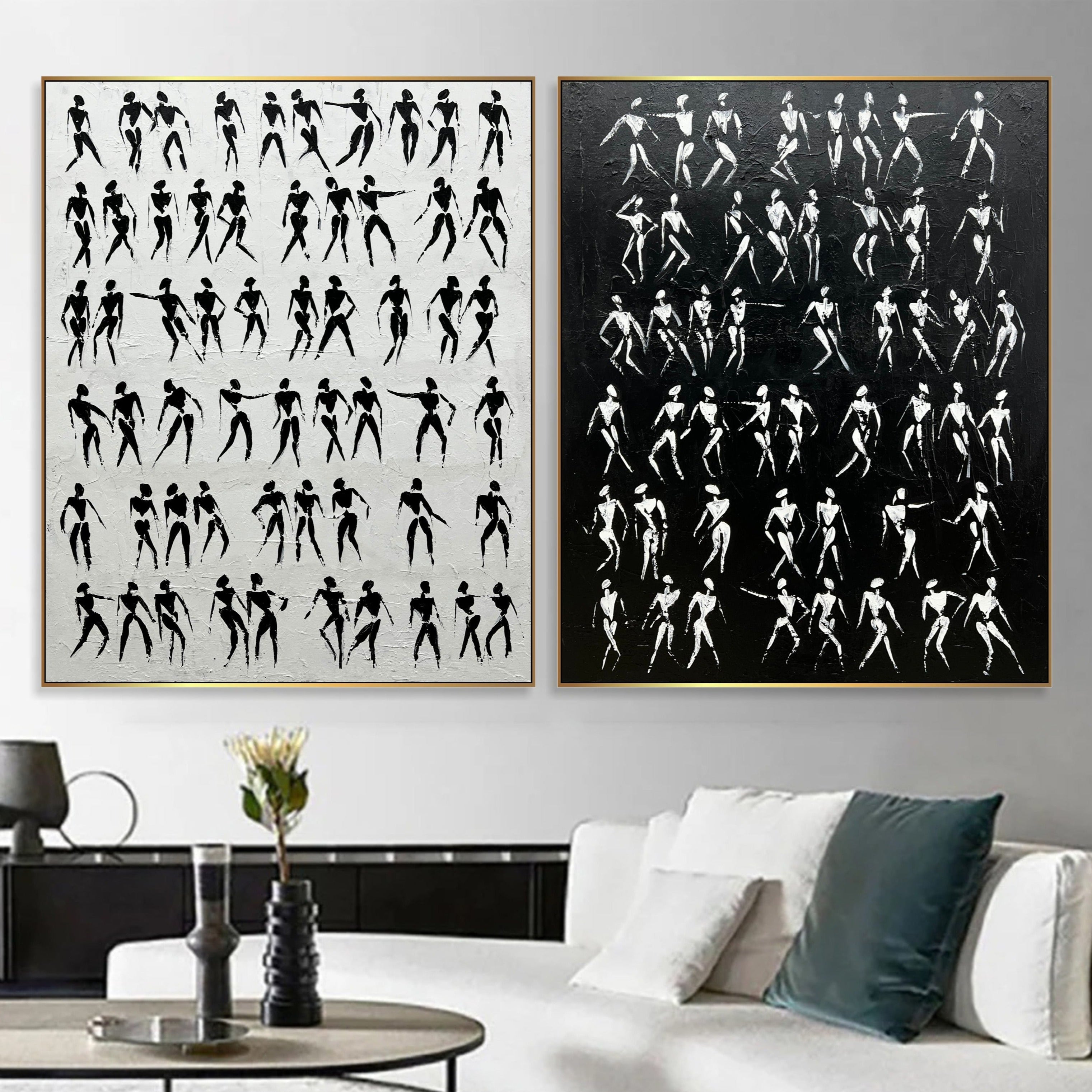 Black and white paintings set BINARY EXISTENCE