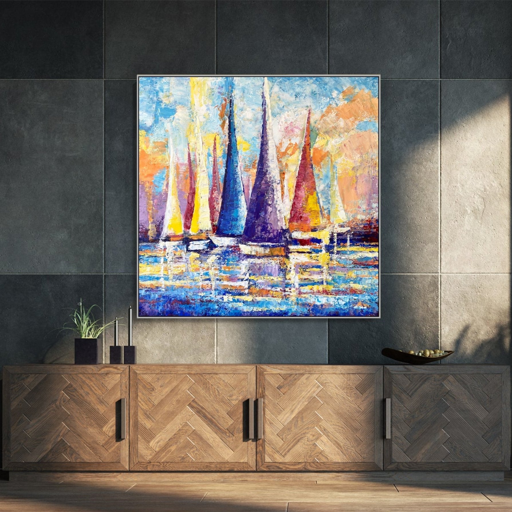 Large Abstract Acrylic Painting SUNSET SAILS