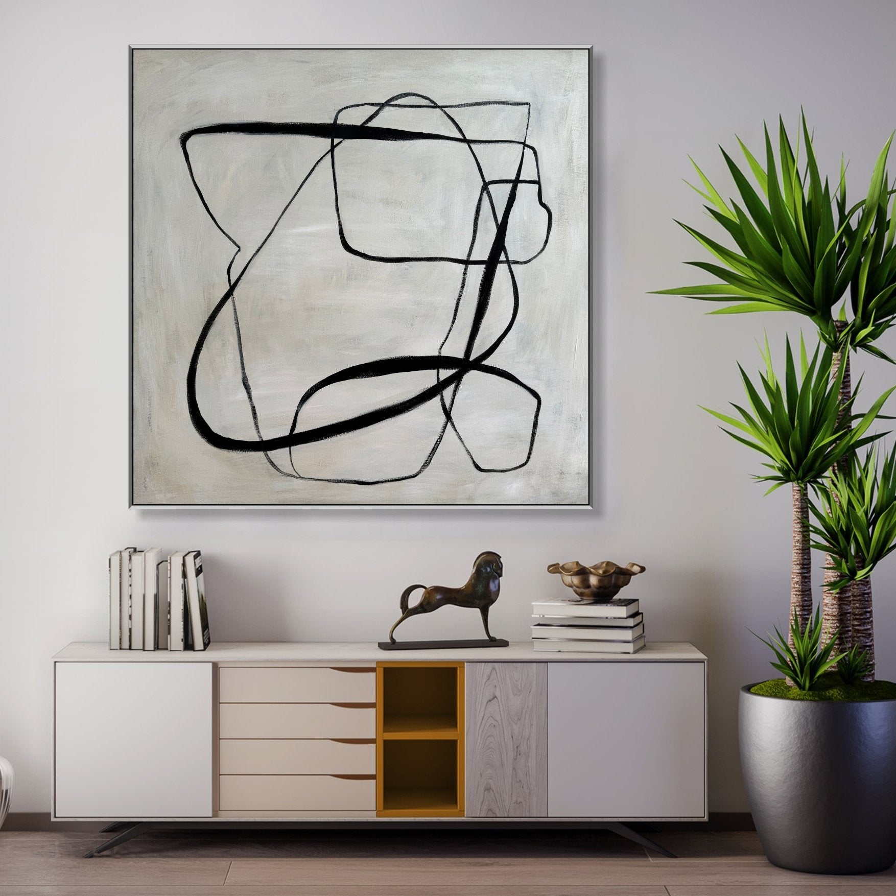 Black and white geometric art LINEAR GEOMETRIC