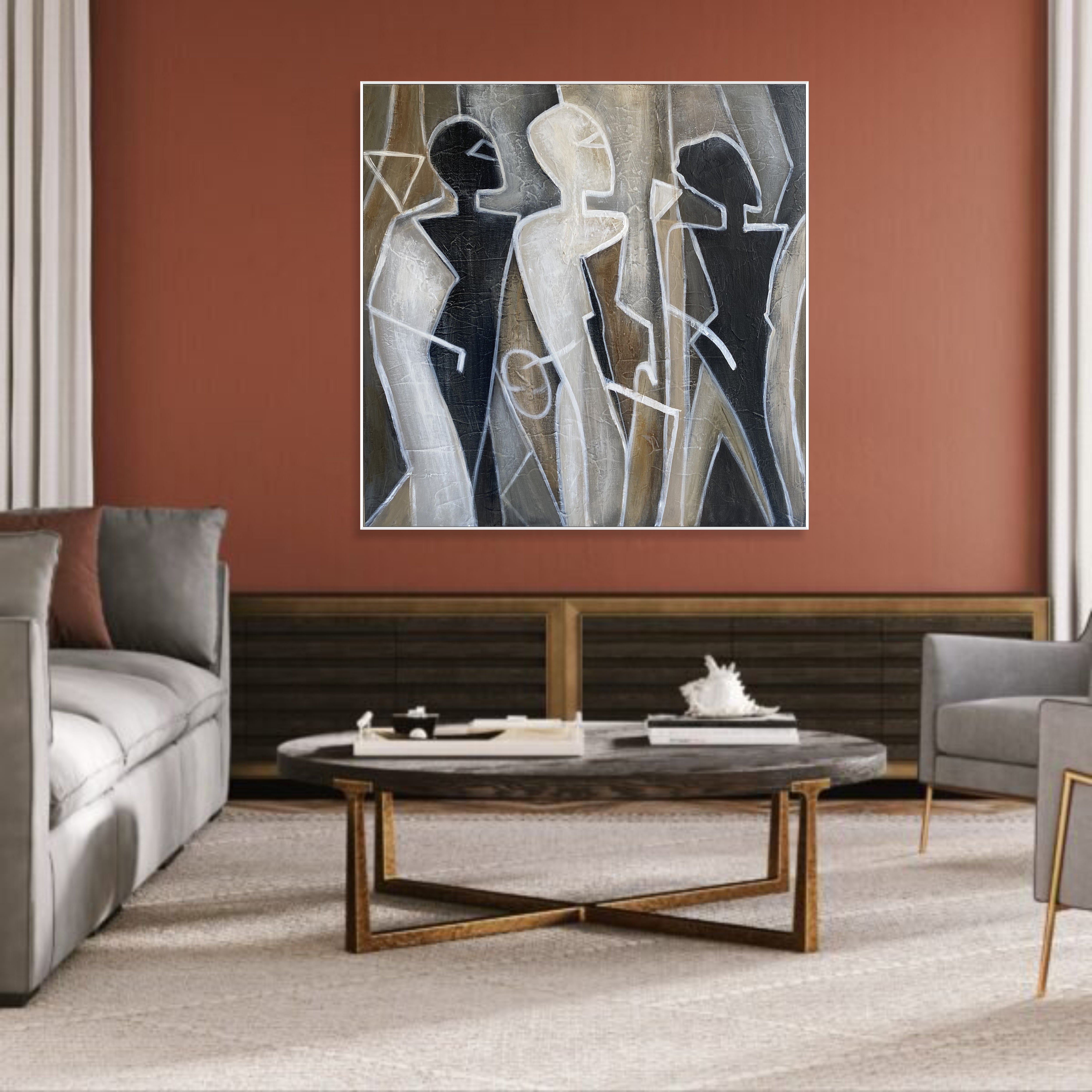 Expressionist abstract human figure painting GEOMETRIC SILHOUETTES