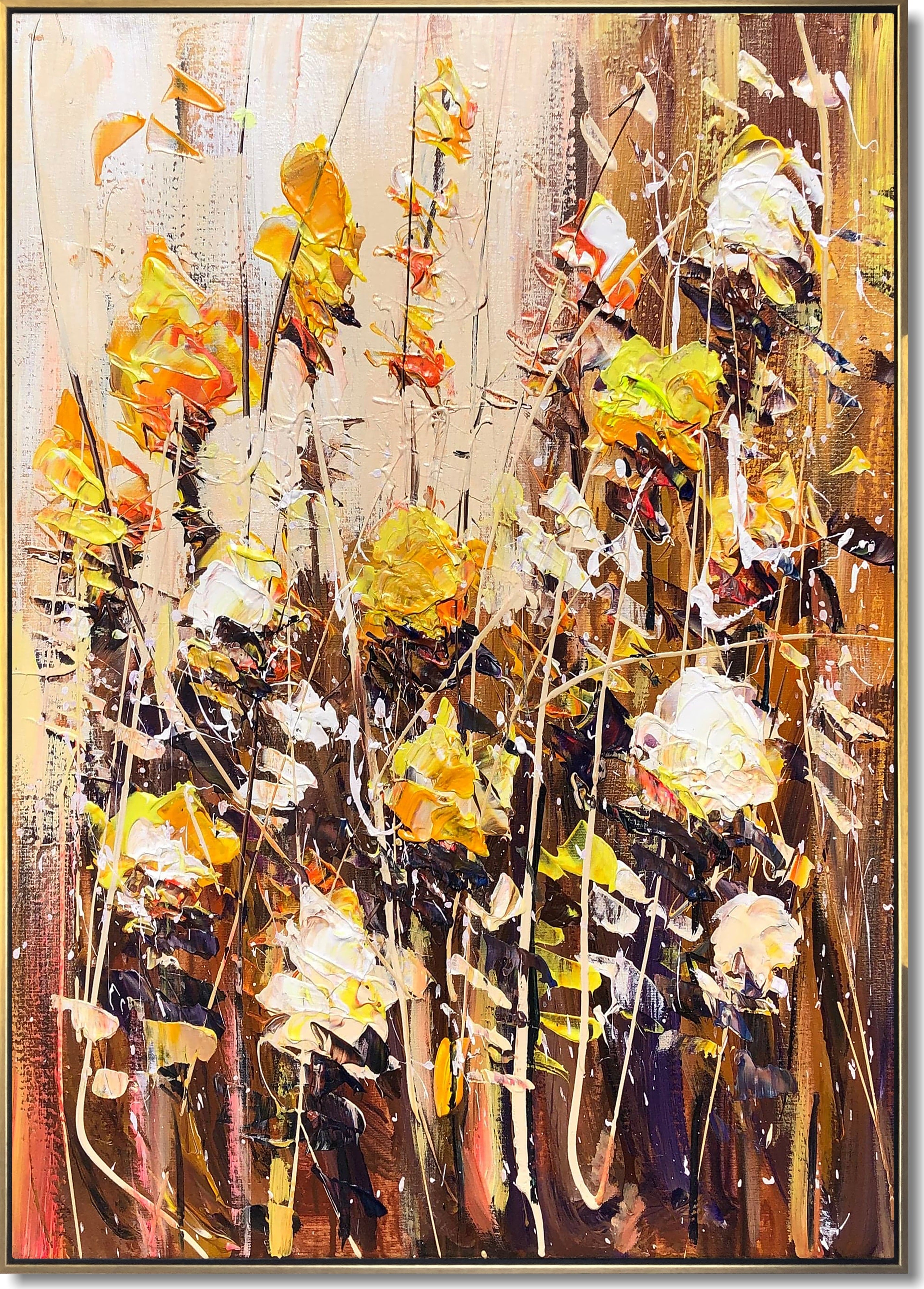 Floral acrylic abstract artwork GOLDEN FLOWERS