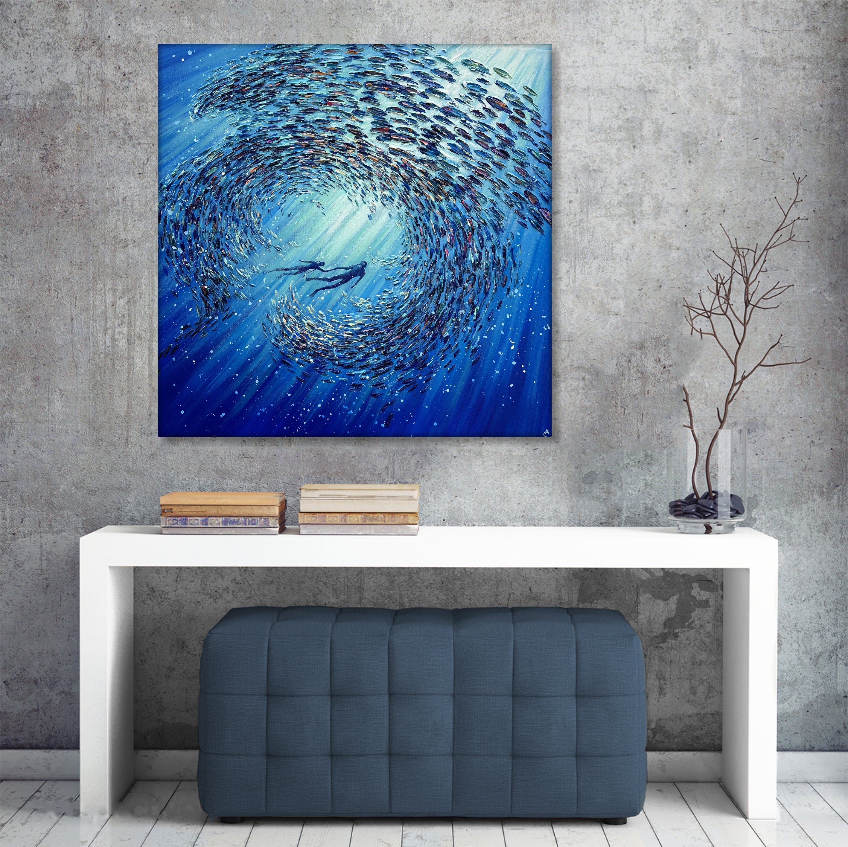 Rich textured blue tones art OCEAN BALLET