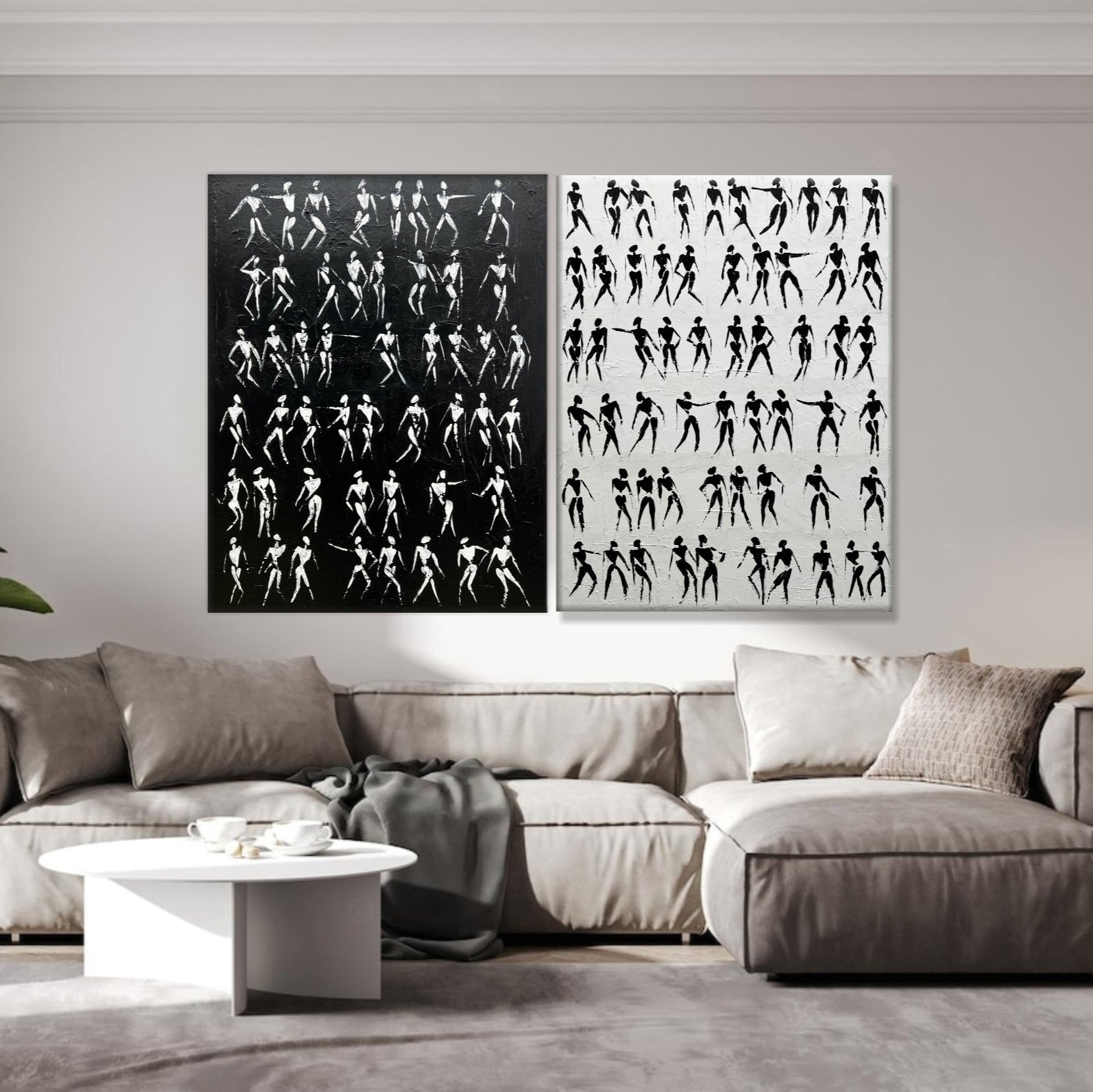 Black and white paintings set BINARY EXISTENCE