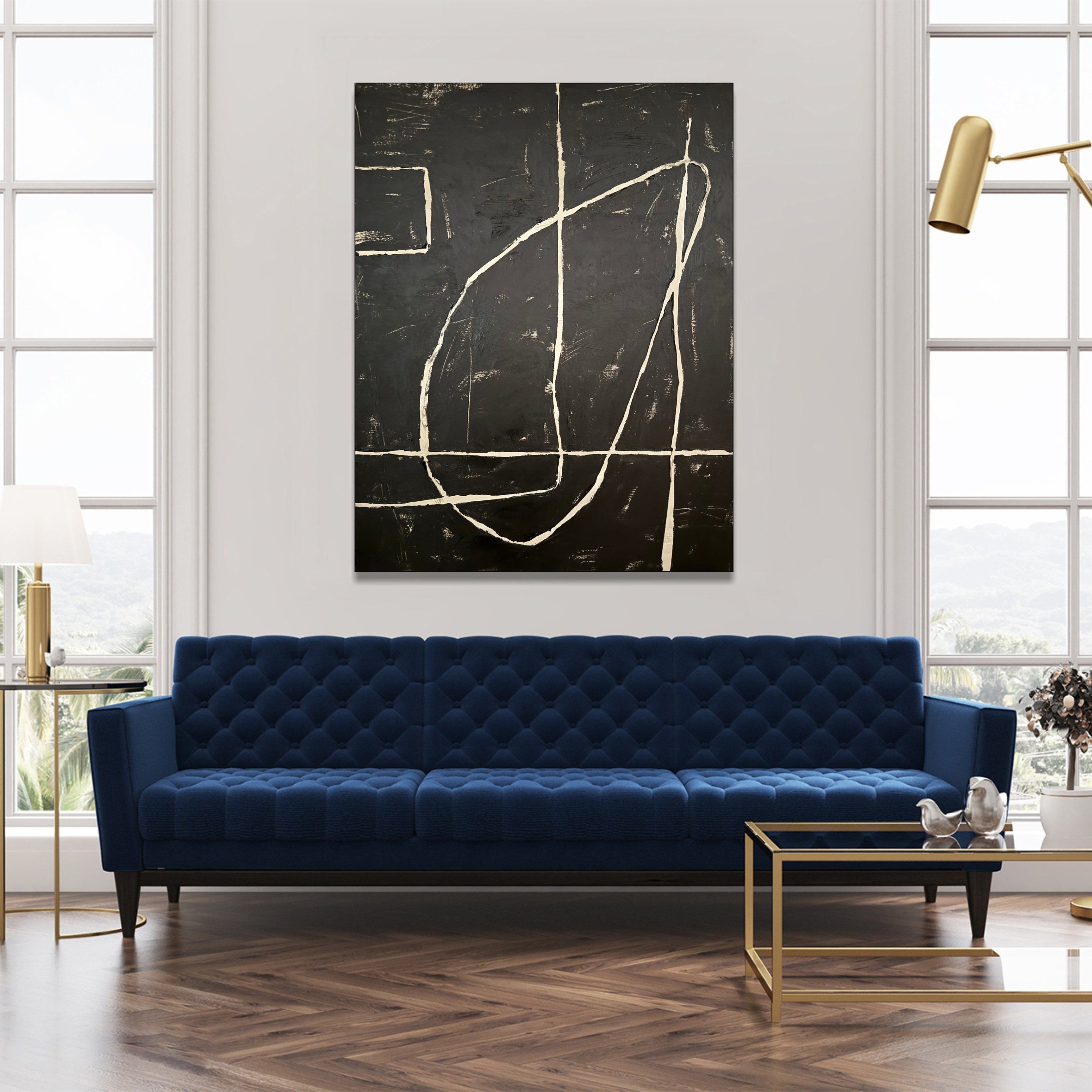 Black and white abstract painting CONTEMPORARY LINES