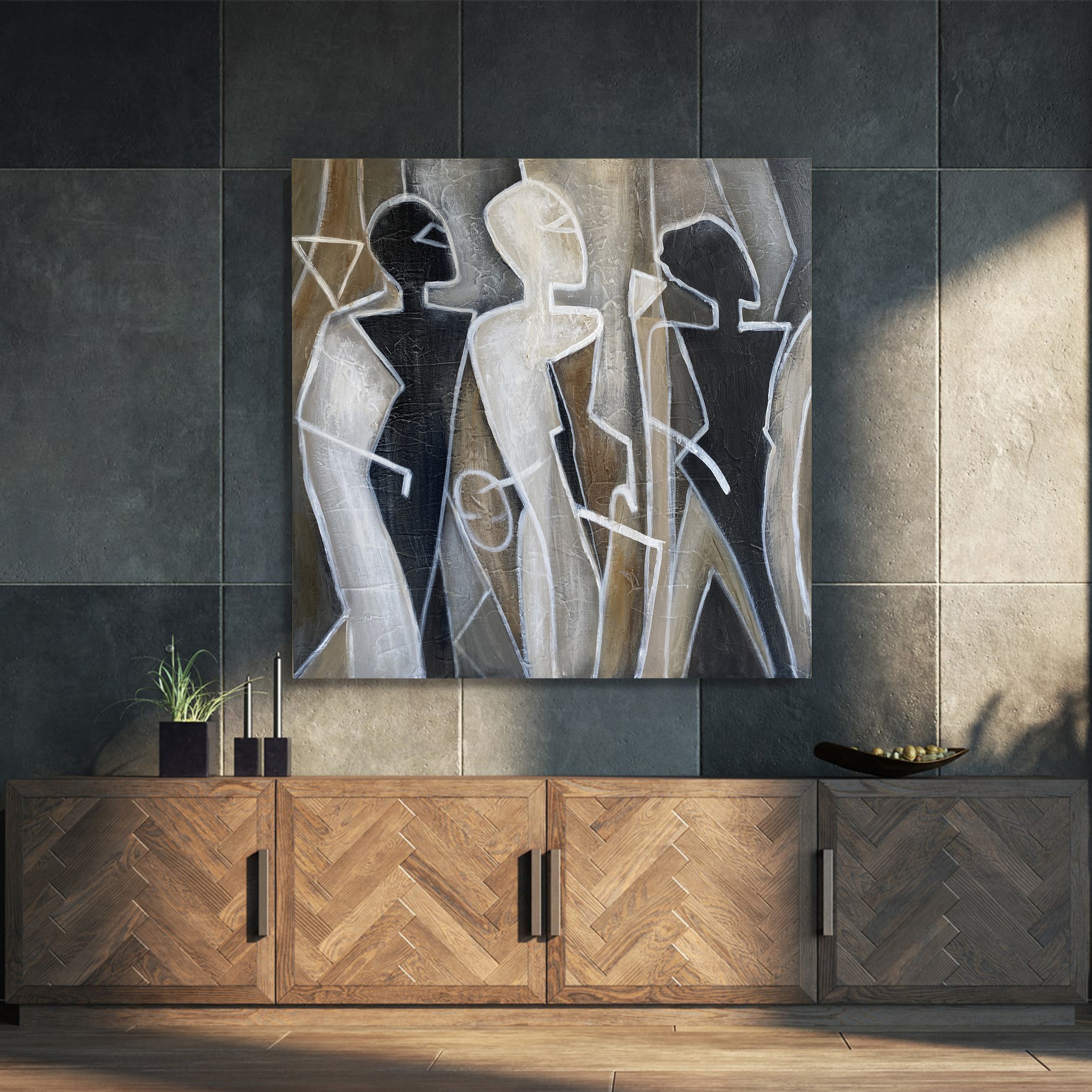 Expressionist abstract human figure painting GEOMETRIC SILHOUETTES