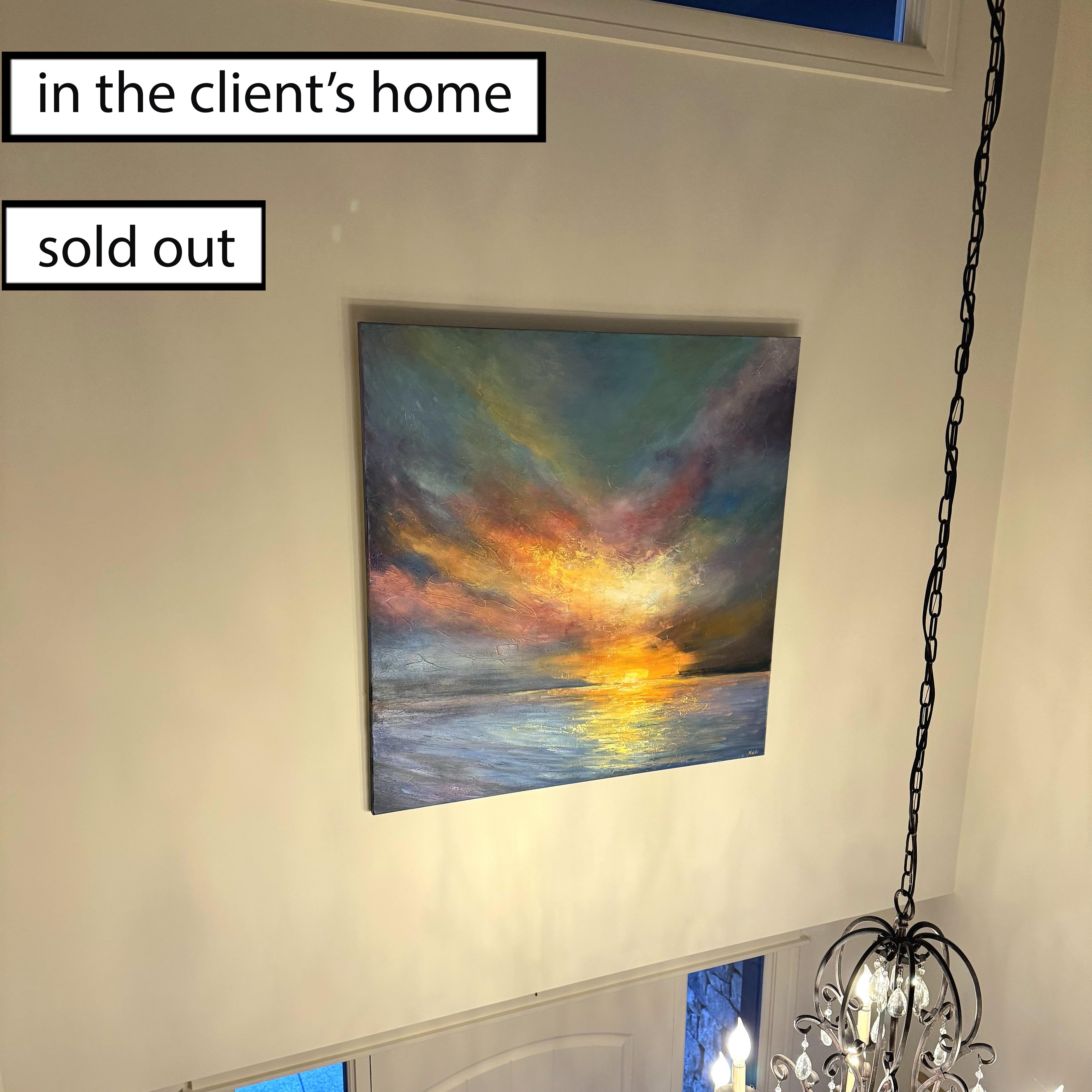 SUNSET OVER THE OCEAN Acrylic, Oil Painting on Canvas Sold to Serena on February 2025 in size 46"x46"