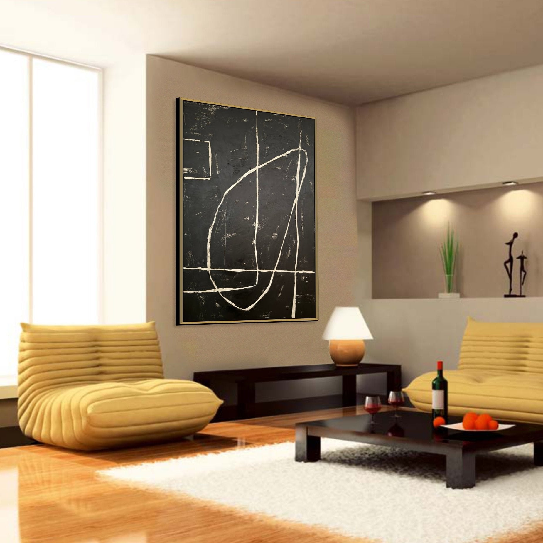 Black and white abstract painting CONTEMPORARY LINES