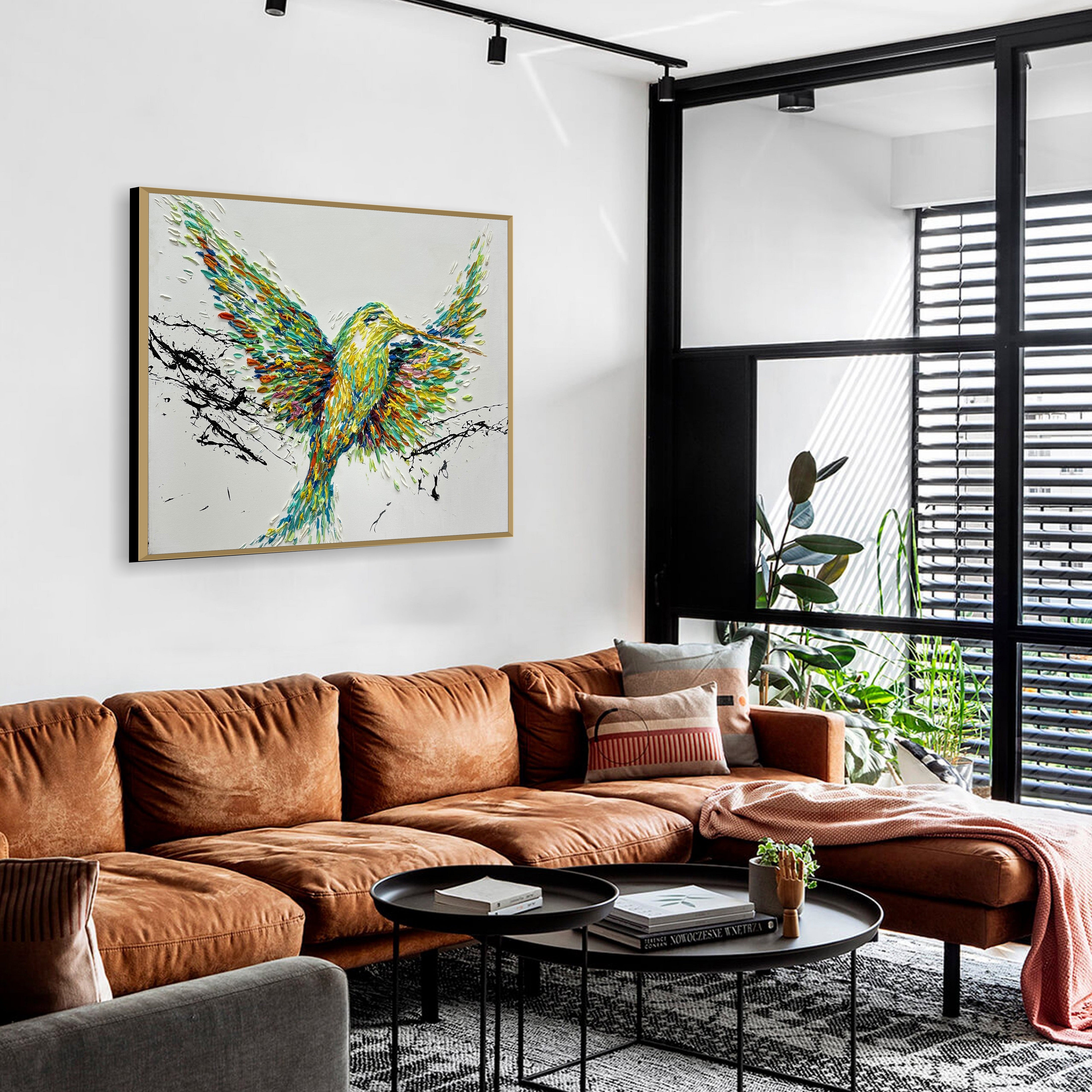 Abstract tree and bird paintings SPRING HUMMINGBIRD