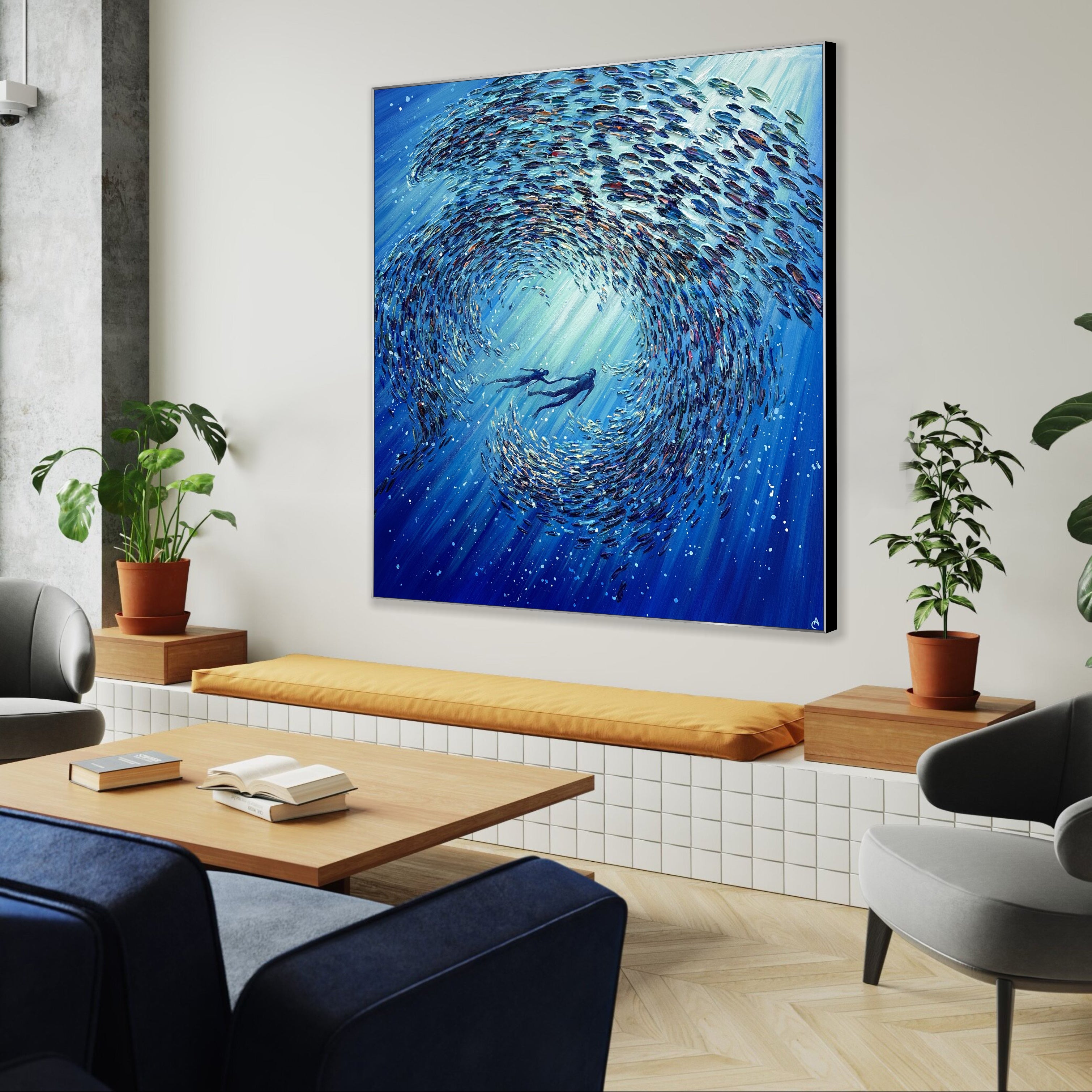 Rich textured blue tones art OCEAN BALLET