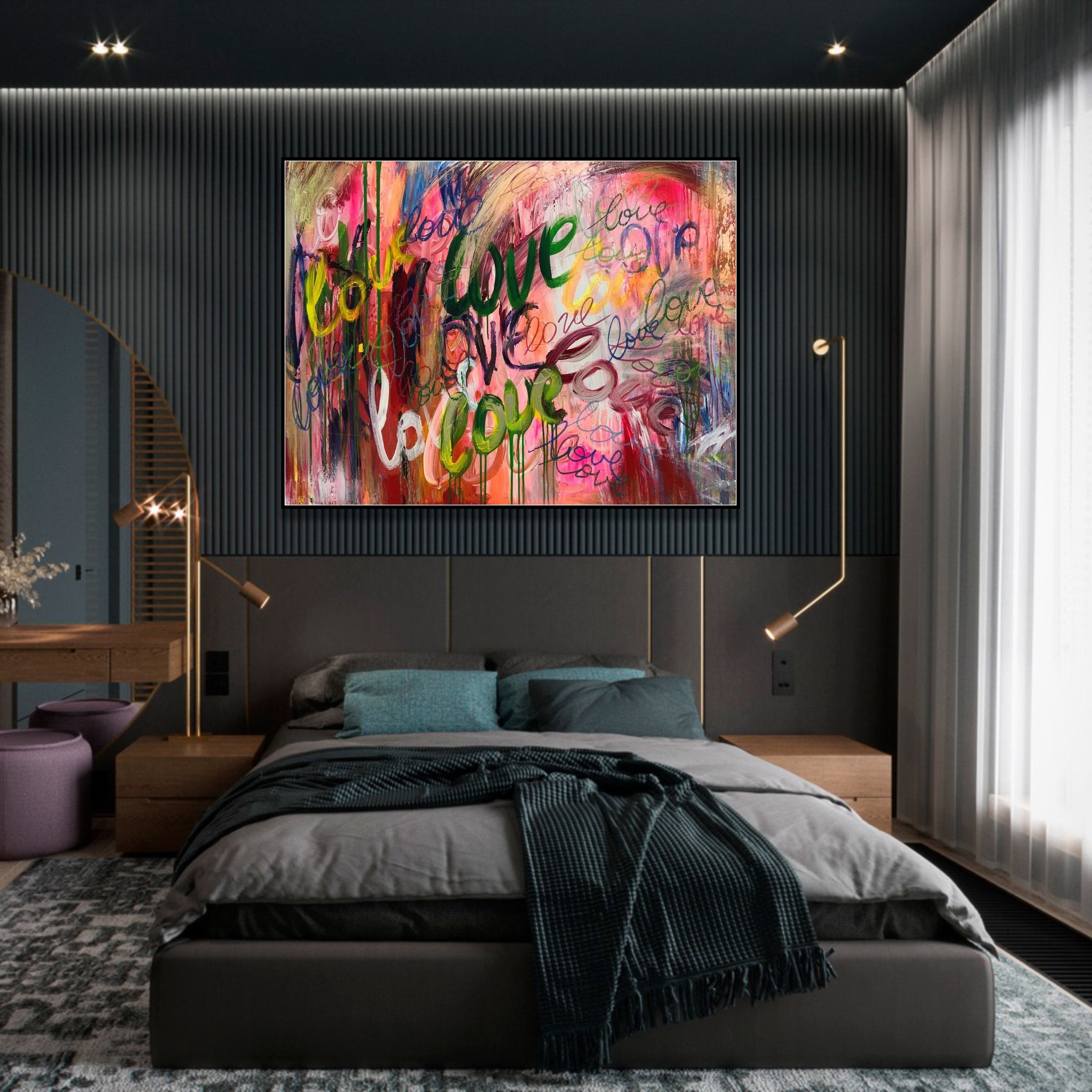 Abstract colorful romantic painting LOVE GRAFFITI