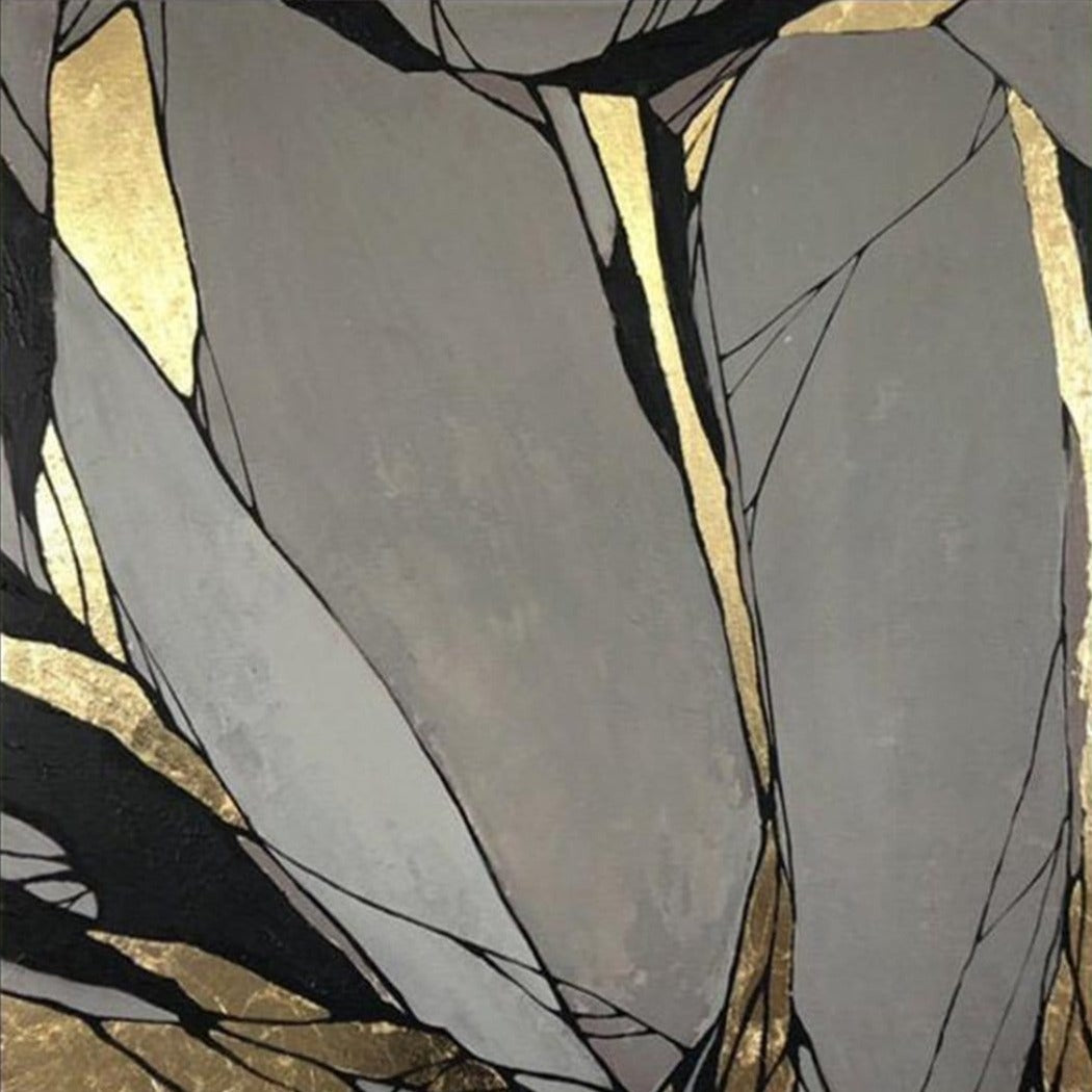 Abstract oil artwork gold leaf MIRROR BLOOM