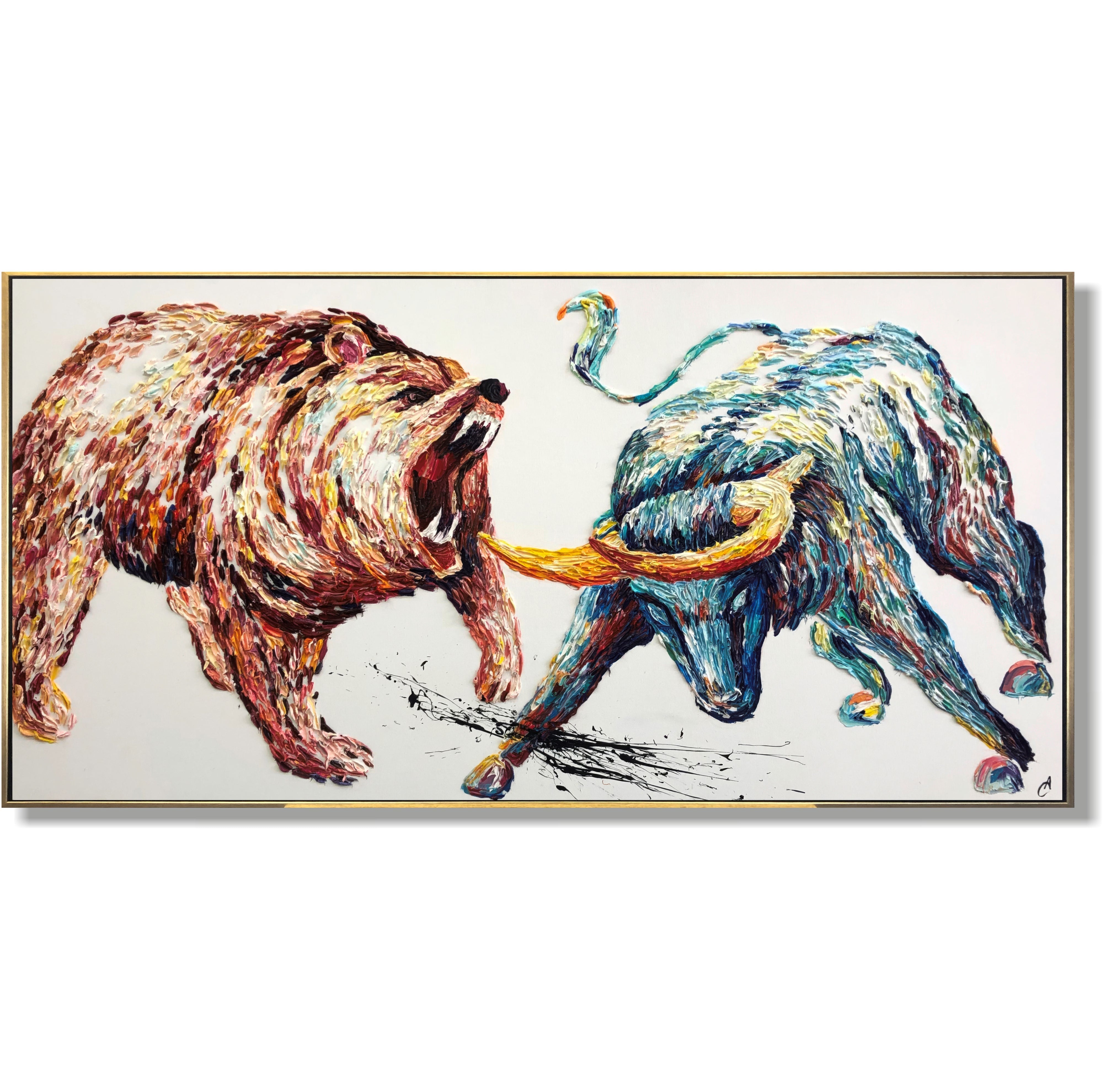 Palette Knife Animal Painting BULL VS BEAR