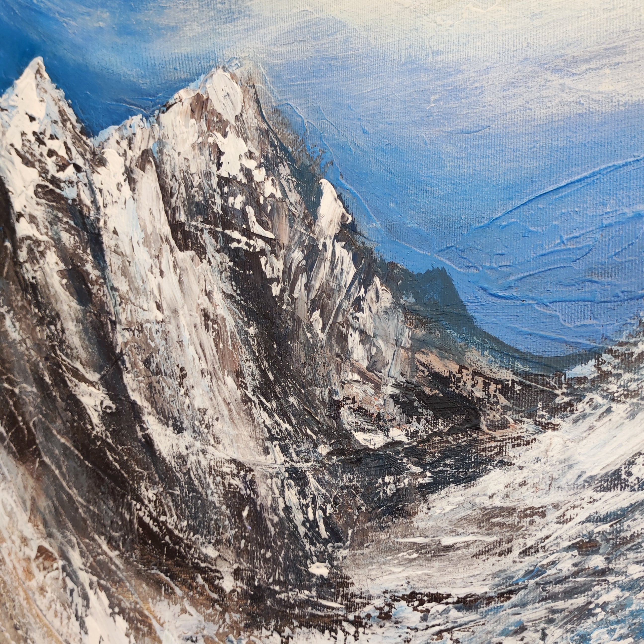 Large abstract set of 3 paintings SNOWY SUMMITS