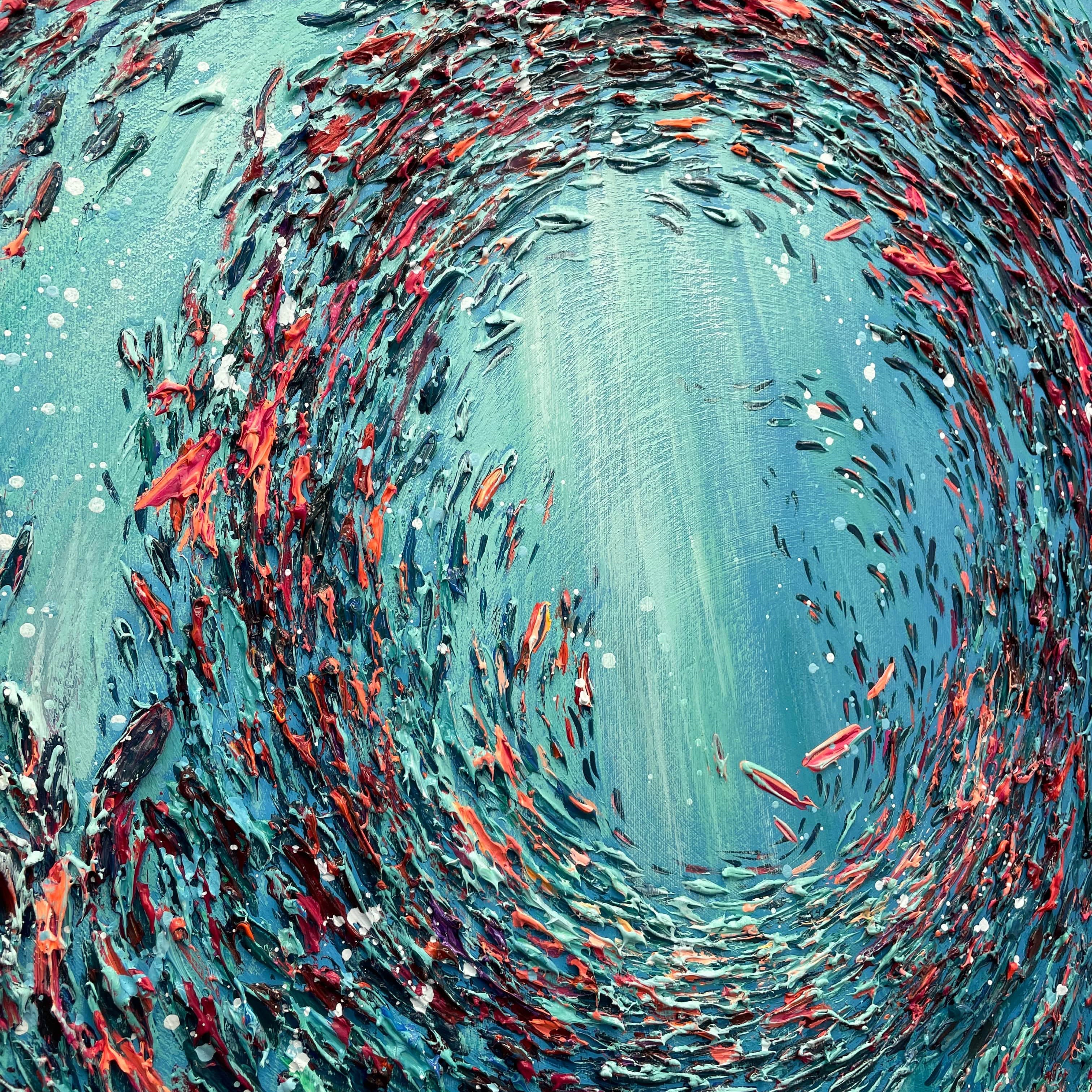 Vibrant textured ocean art FISH FLOCK