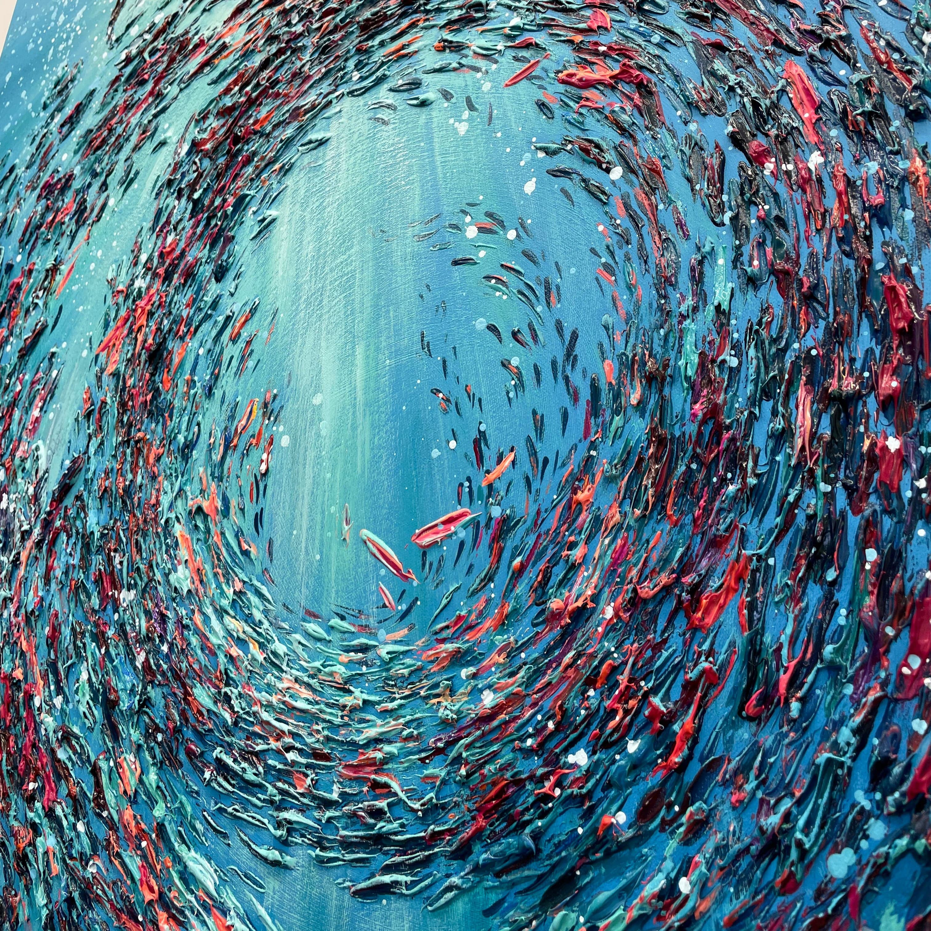 Vibrant textured ocean art FISH FLOCK