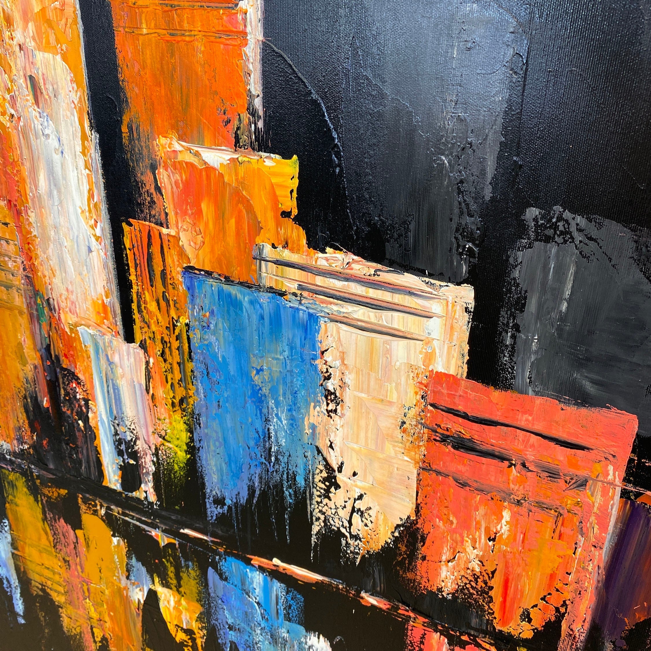 Urban cityscape skyscrapers painting CITY LIGHTS REFLECTED