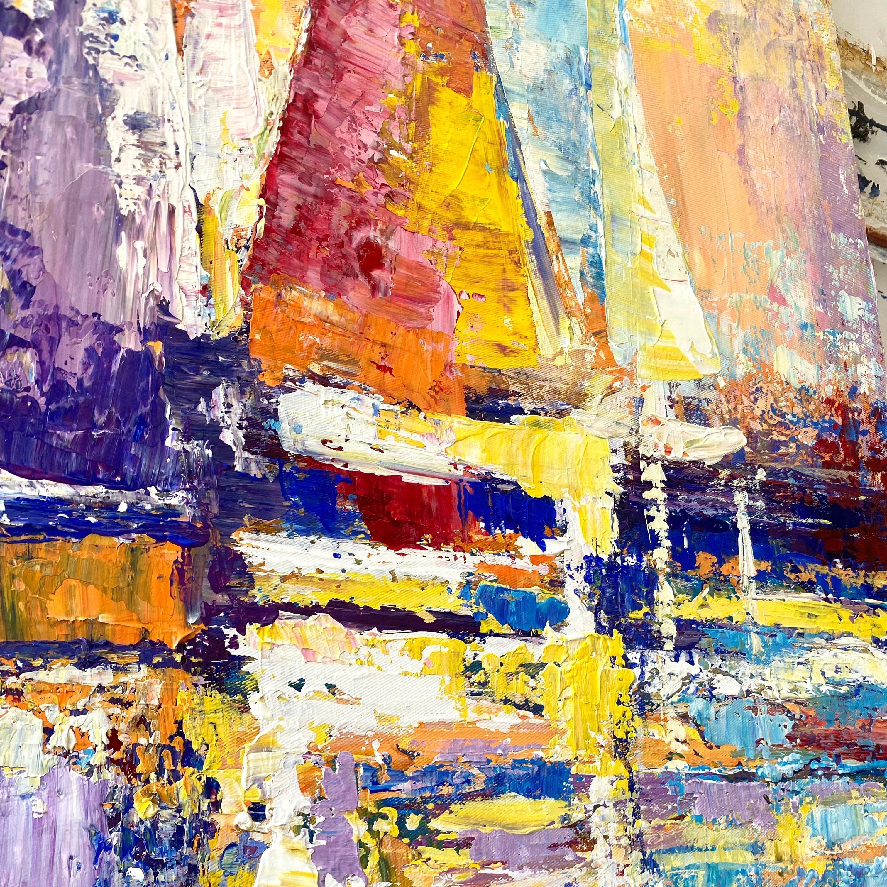 Large Abstract Acrylic Painting SUNSET SAILS