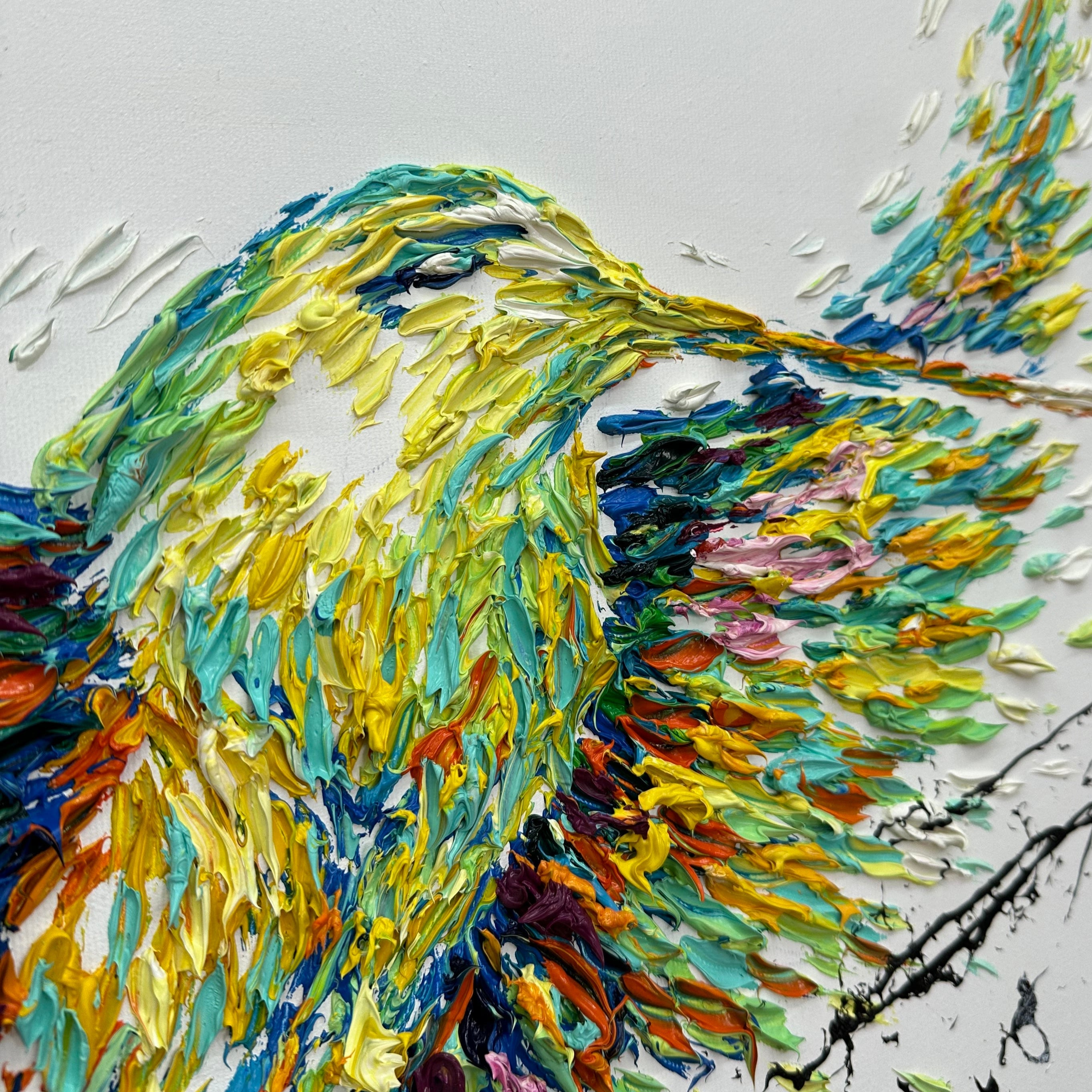 Abstract tree and bird paintings SPRING HUMMINGBIRD