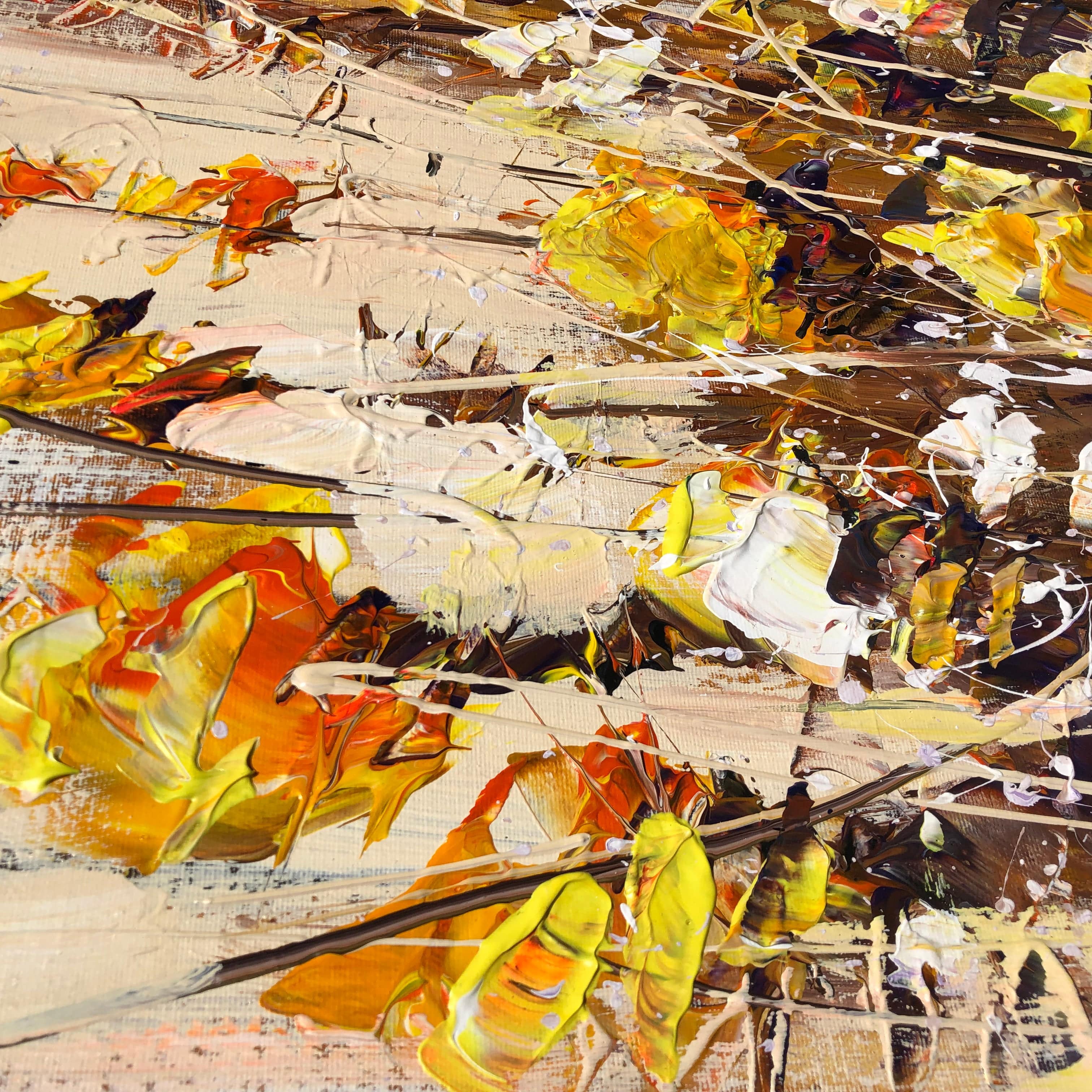 Floral acrylic abstract artwork GOLDEN FLOWERS