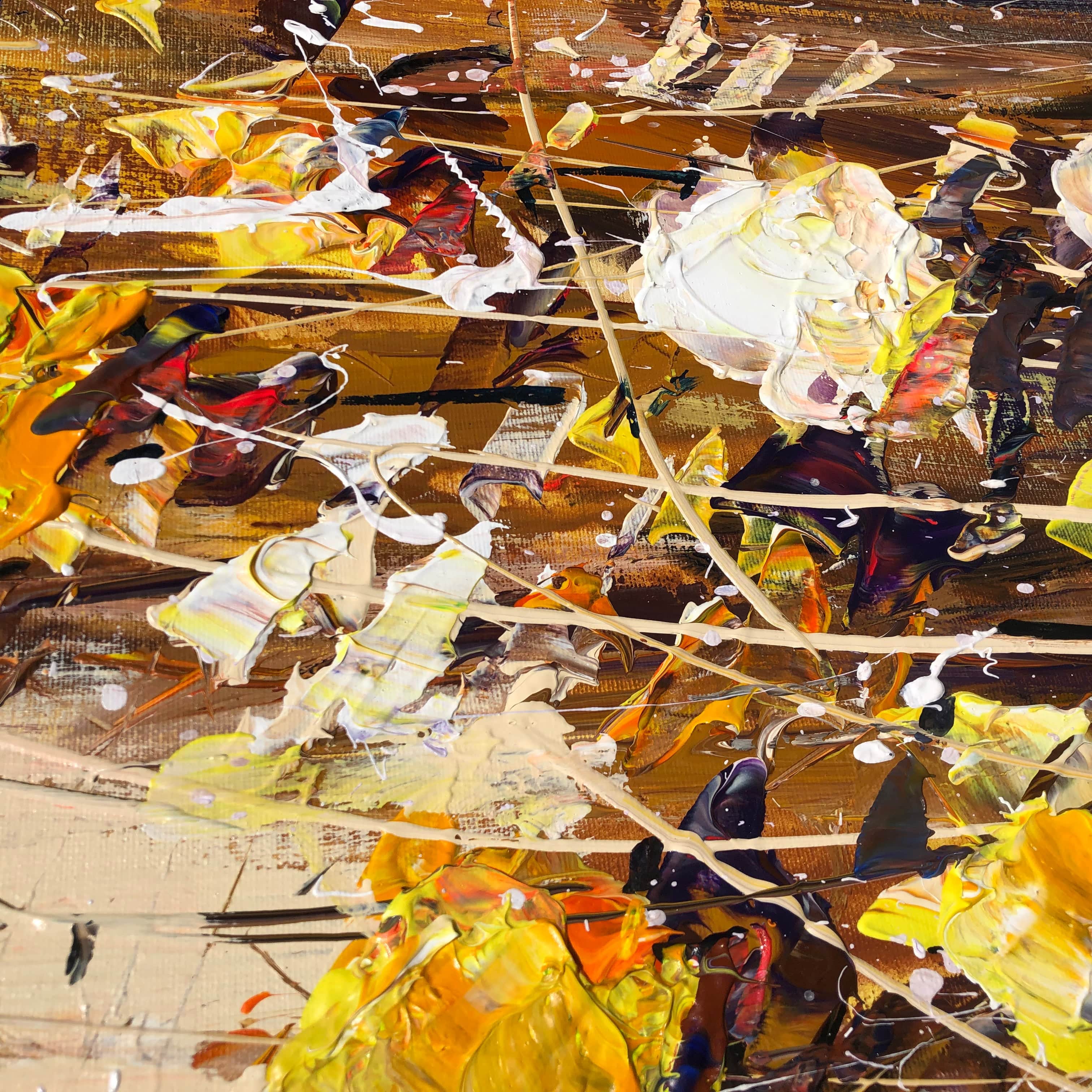 Floral acrylic abstract artwork GOLDEN FLOWERS