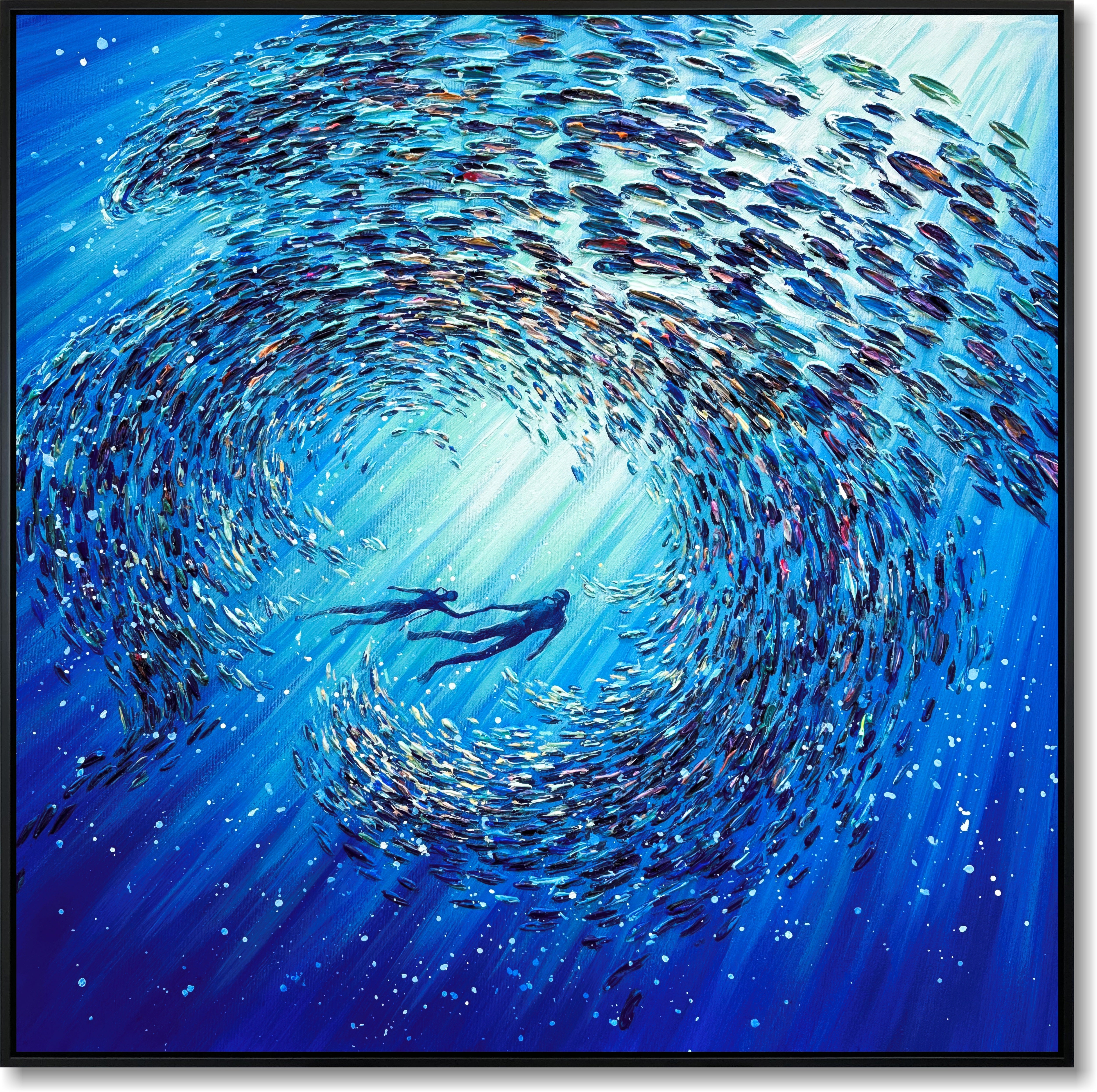 Rich textured blue tones art OCEAN BALLET 32"x32" | 81x81 cm