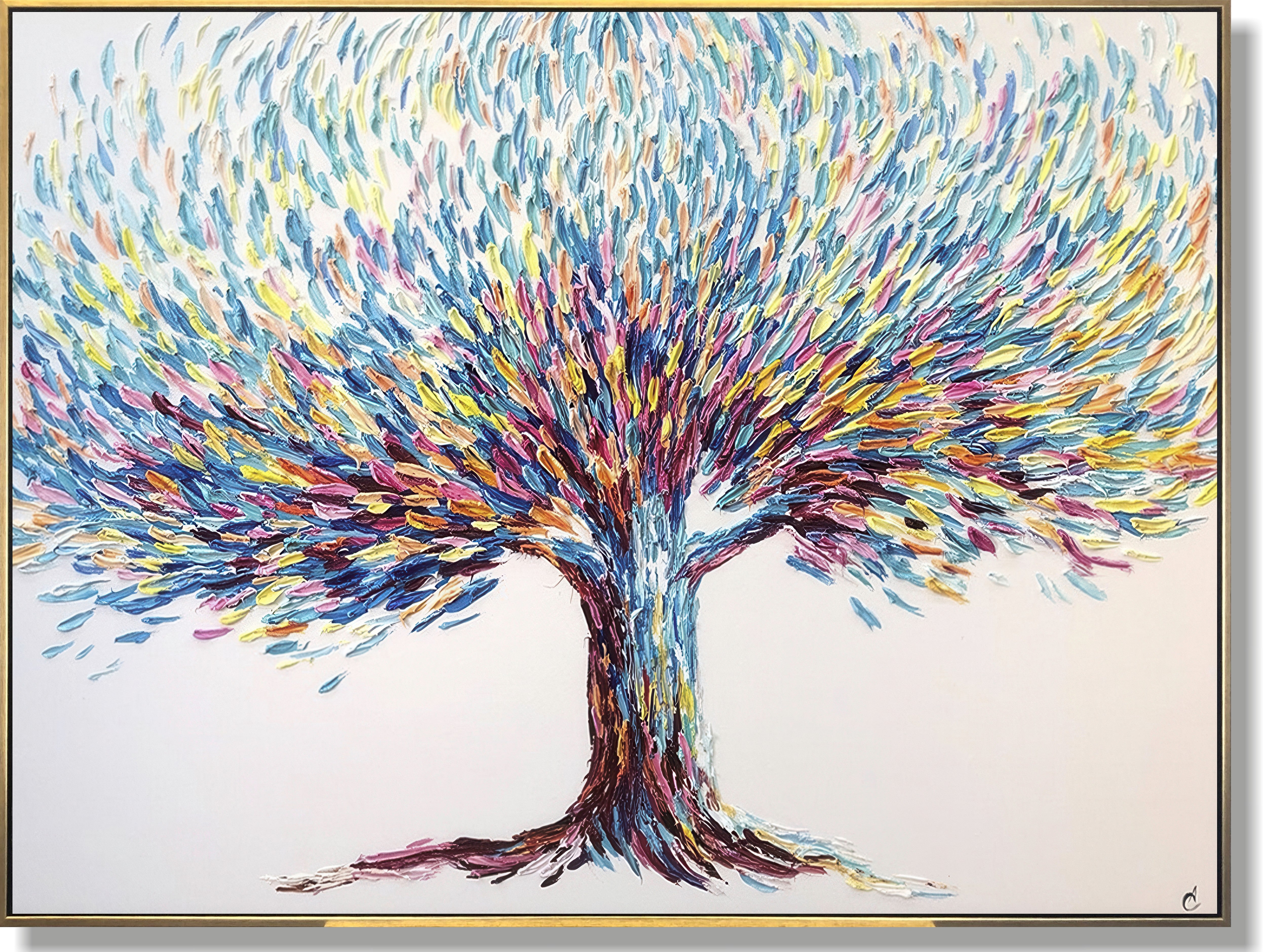 Impasto art painting acrylic TREE OF HAPPINESS