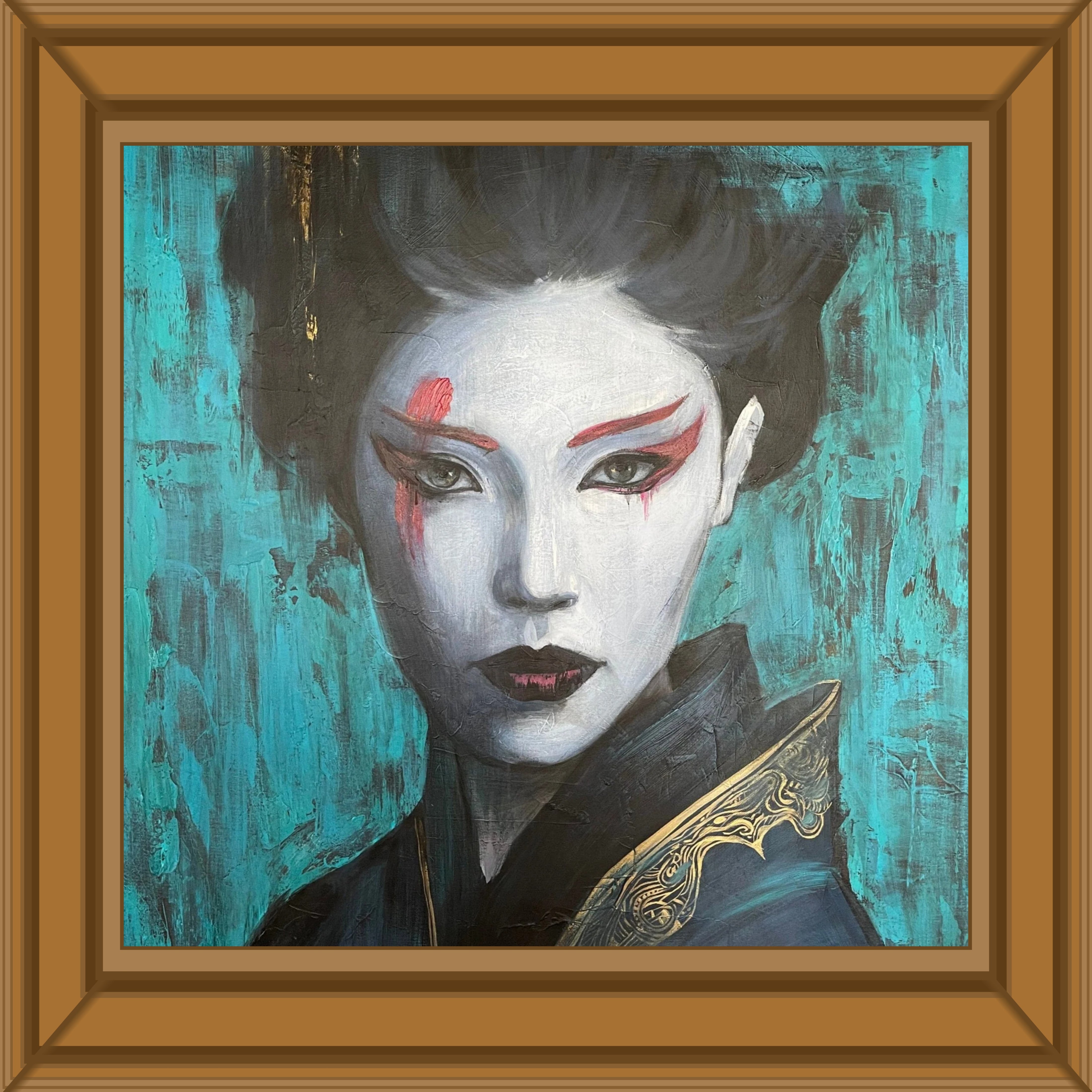 Set of 2 paintings Beautiful Woman Geisha Asian Girls Oil painting
