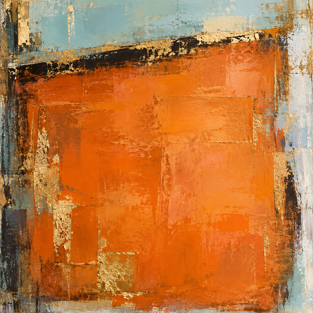 URBAN AUTUMN – Orange Gold Aqua Blue Textured Abstract Painting, Hand-Painted Original