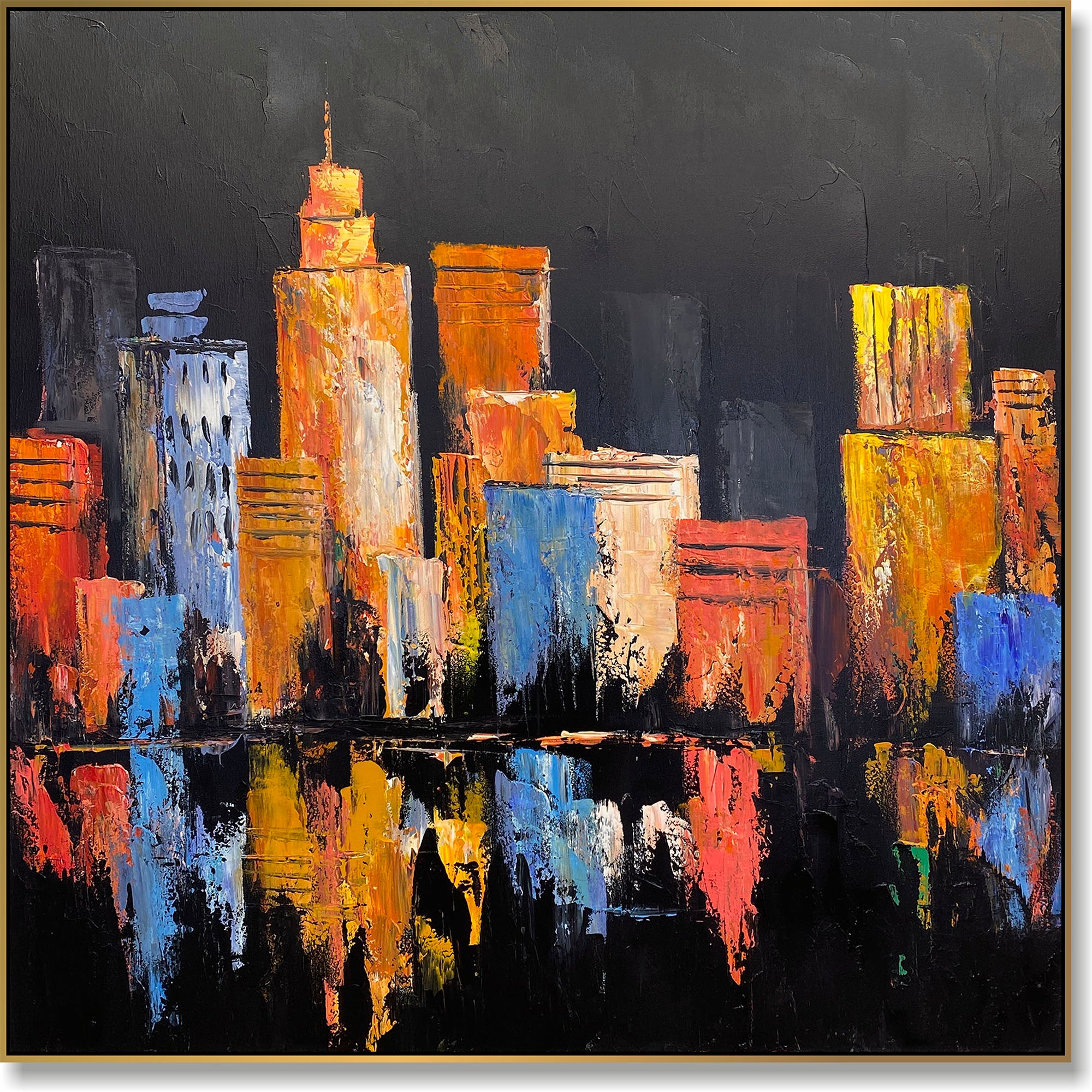 Urban cityscape skyscrapers painting CITY LIGHTS REFLECTED