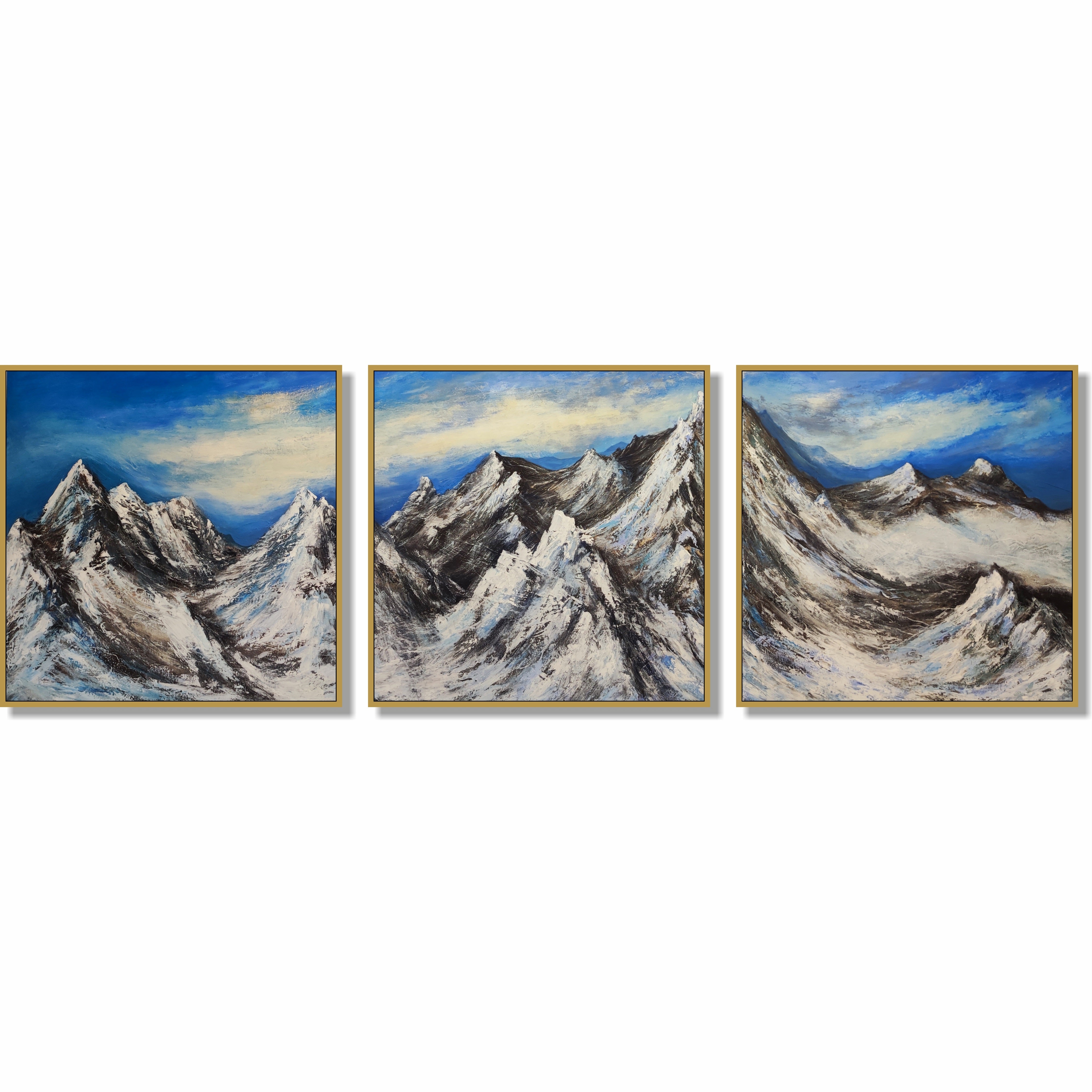 Large abstract set of 3 paintings SNOWY SUMMITS Unstretched