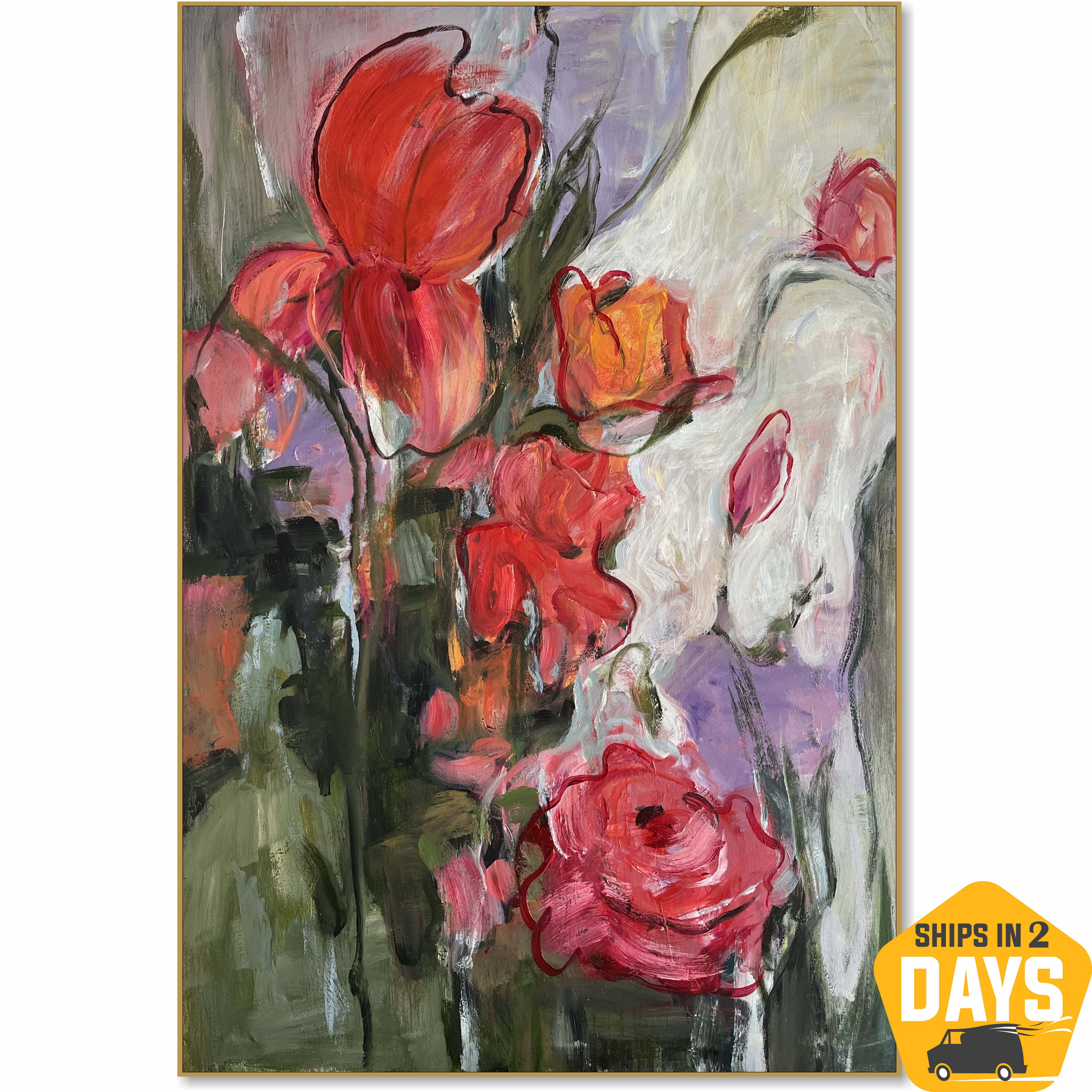 CRIMSON BLOOMS 54"x36"