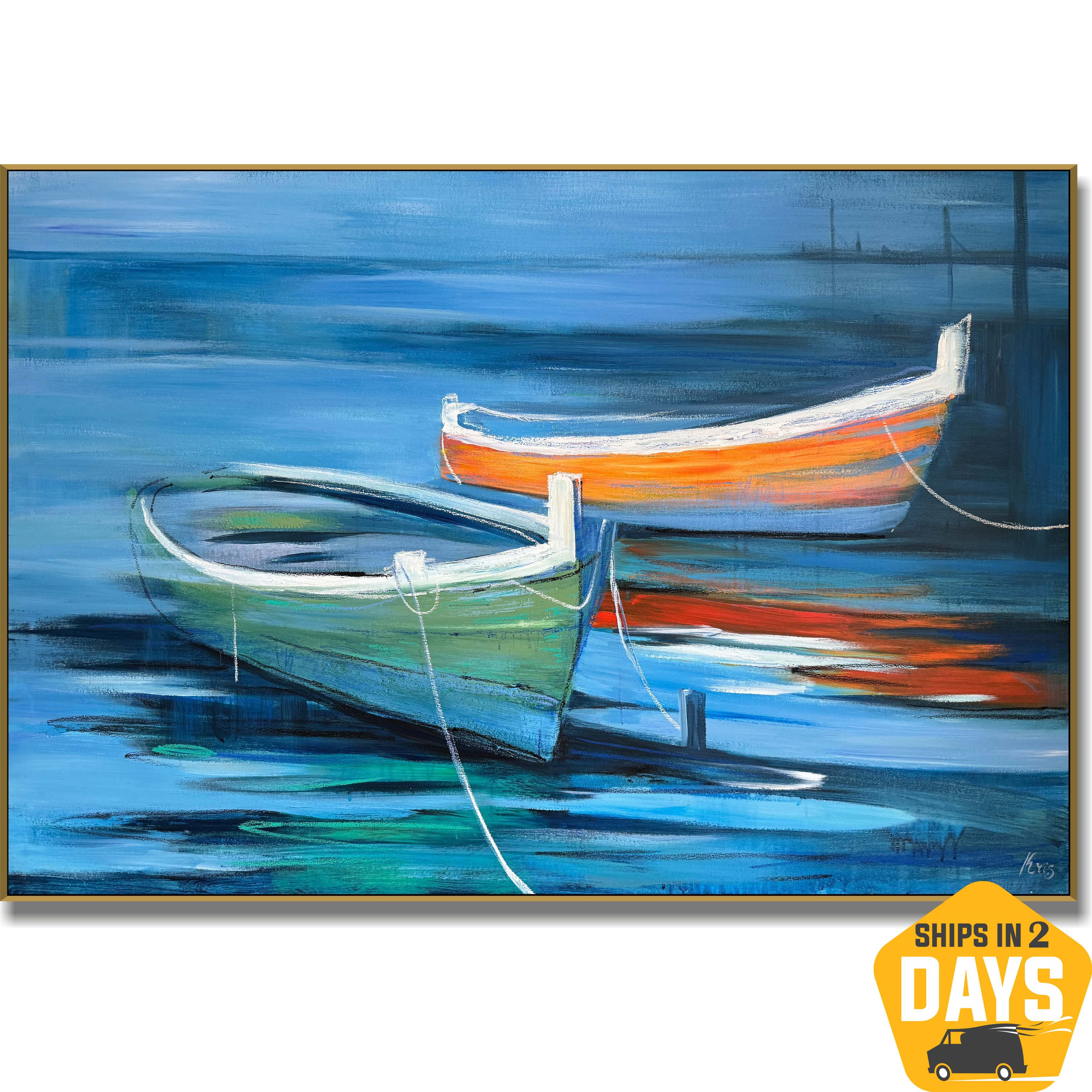 TRANQUIL BOATS ON BLUE WATERS 36"x54"