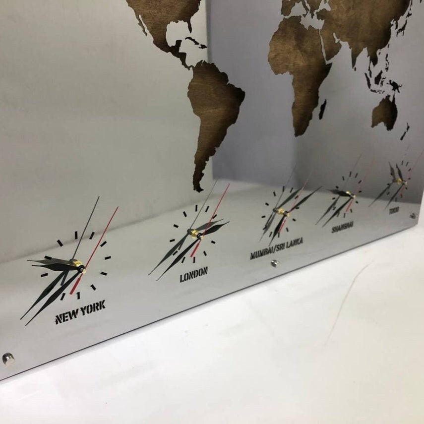 WORLD MAP WITH CLOCKS 25.2"x39"