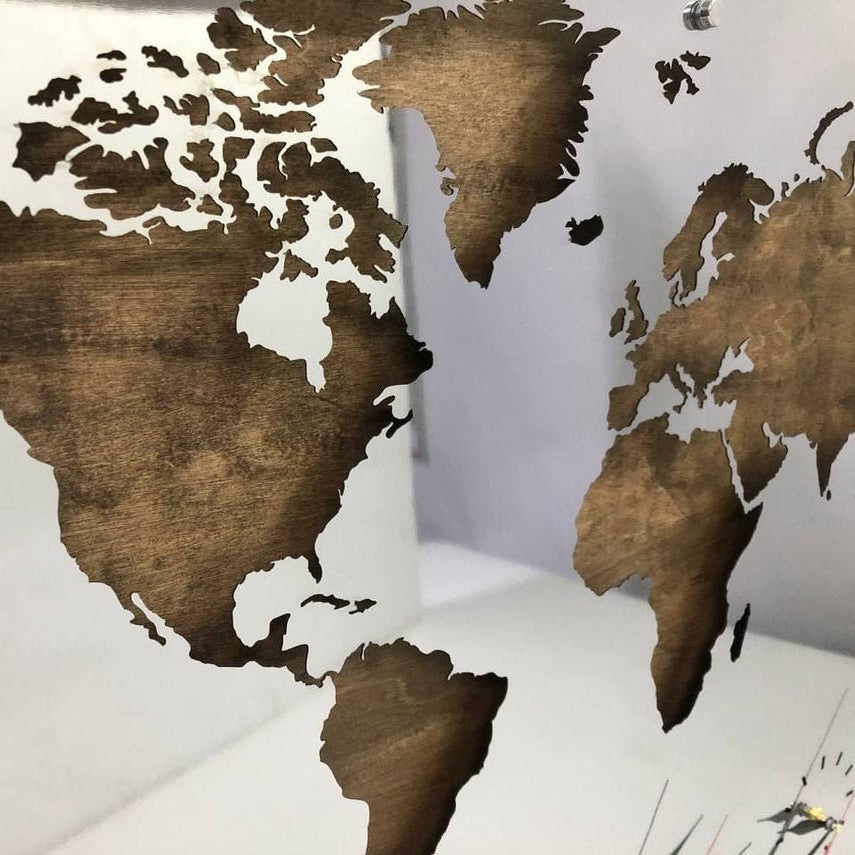 WORLD MAP WITH CLOCKS 25.2"x39"