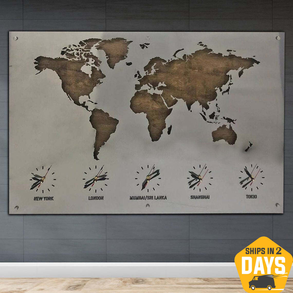 WORLD MAP WITH CLOCKS 25.2"x39"