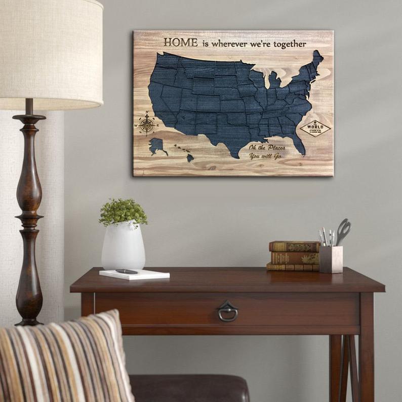 WOODEN UNITED STATES MAP 15.2"x19.7"
