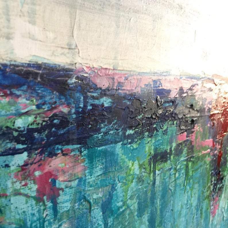 Abstract textured landscape wall art TURQUOISE LAKE