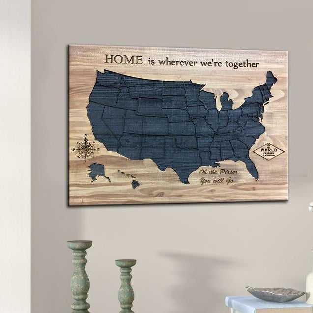 WOODEN UNITED STATES MAP 15.2"x19.7"