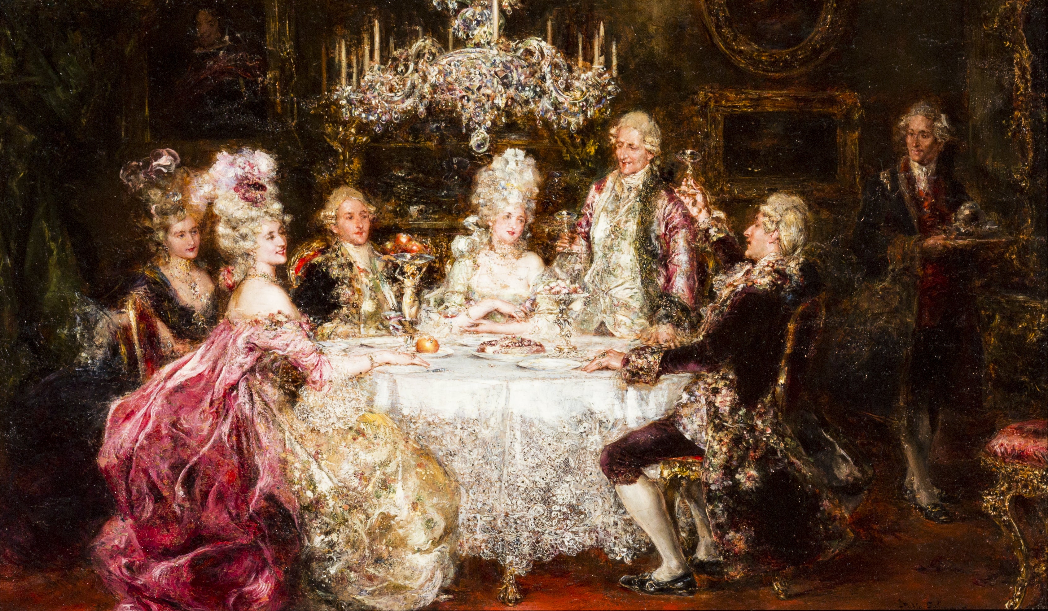 Invoice for custom painting replica of the 18th- Century banquet by Juan Pablo Salinas, unstretched in size 191cm X 110cm for Mr. & Mrs. Nordahl