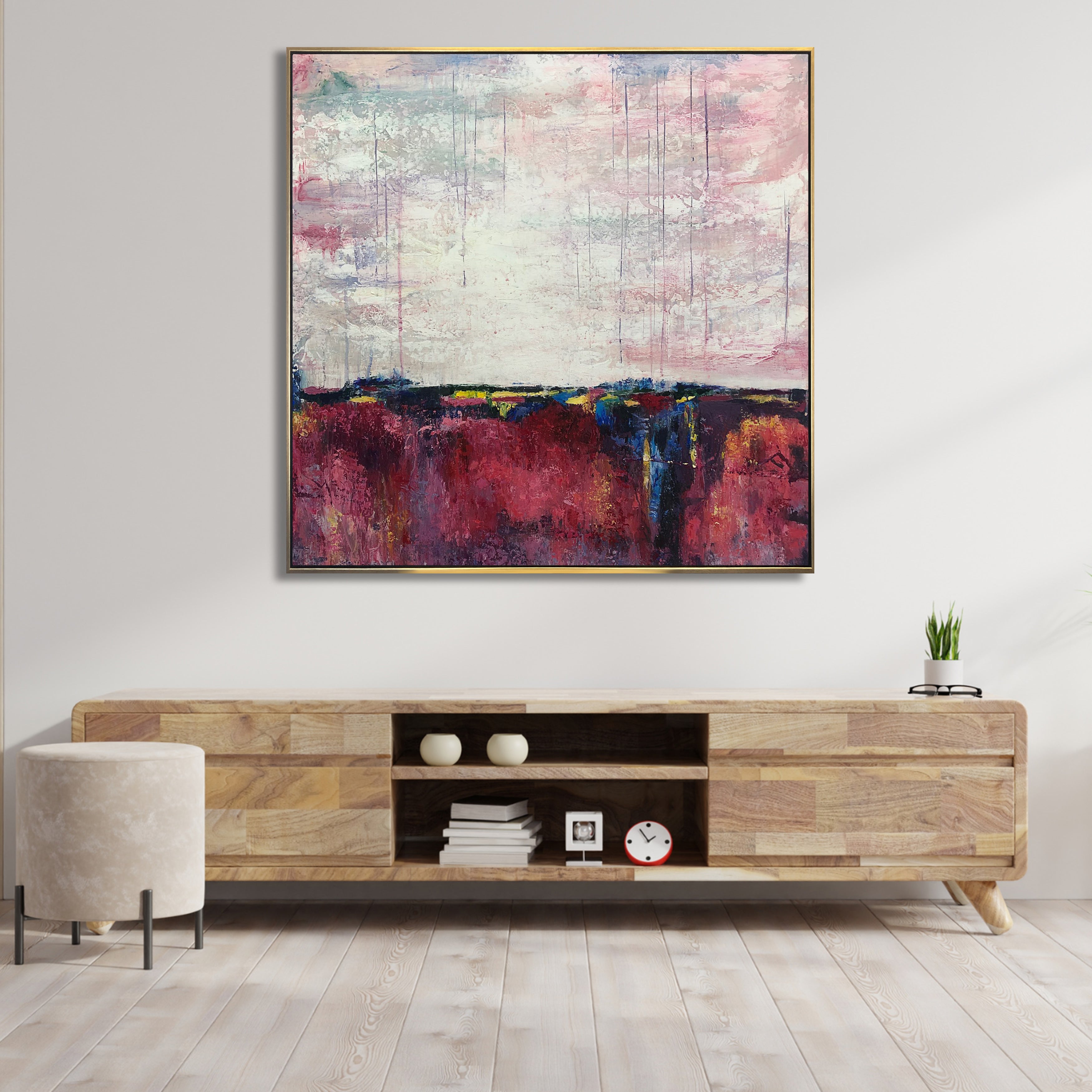 Abstract horizon wall art CRIMSON LAKE