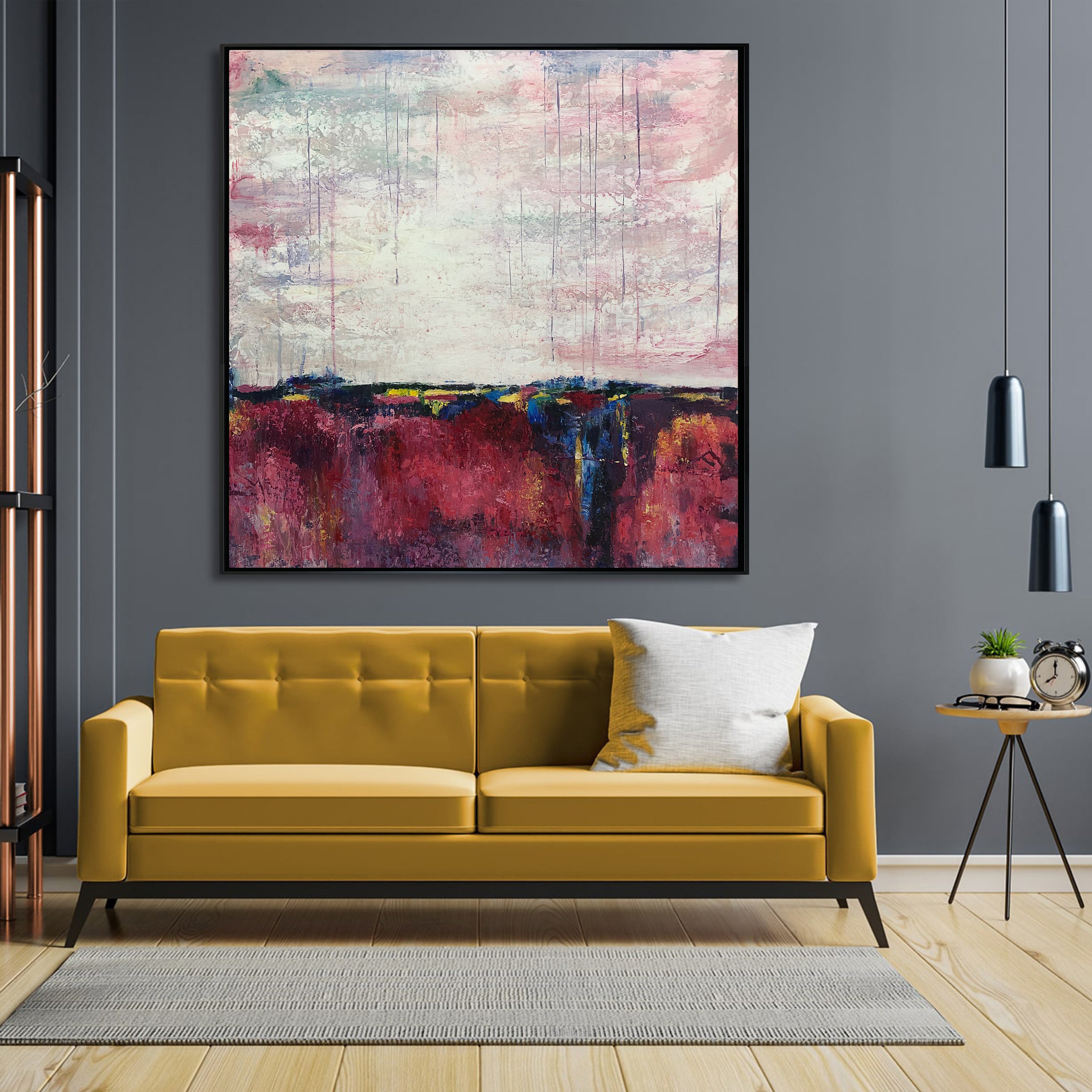 Abstract horizon wall art CRIMSON LAKE