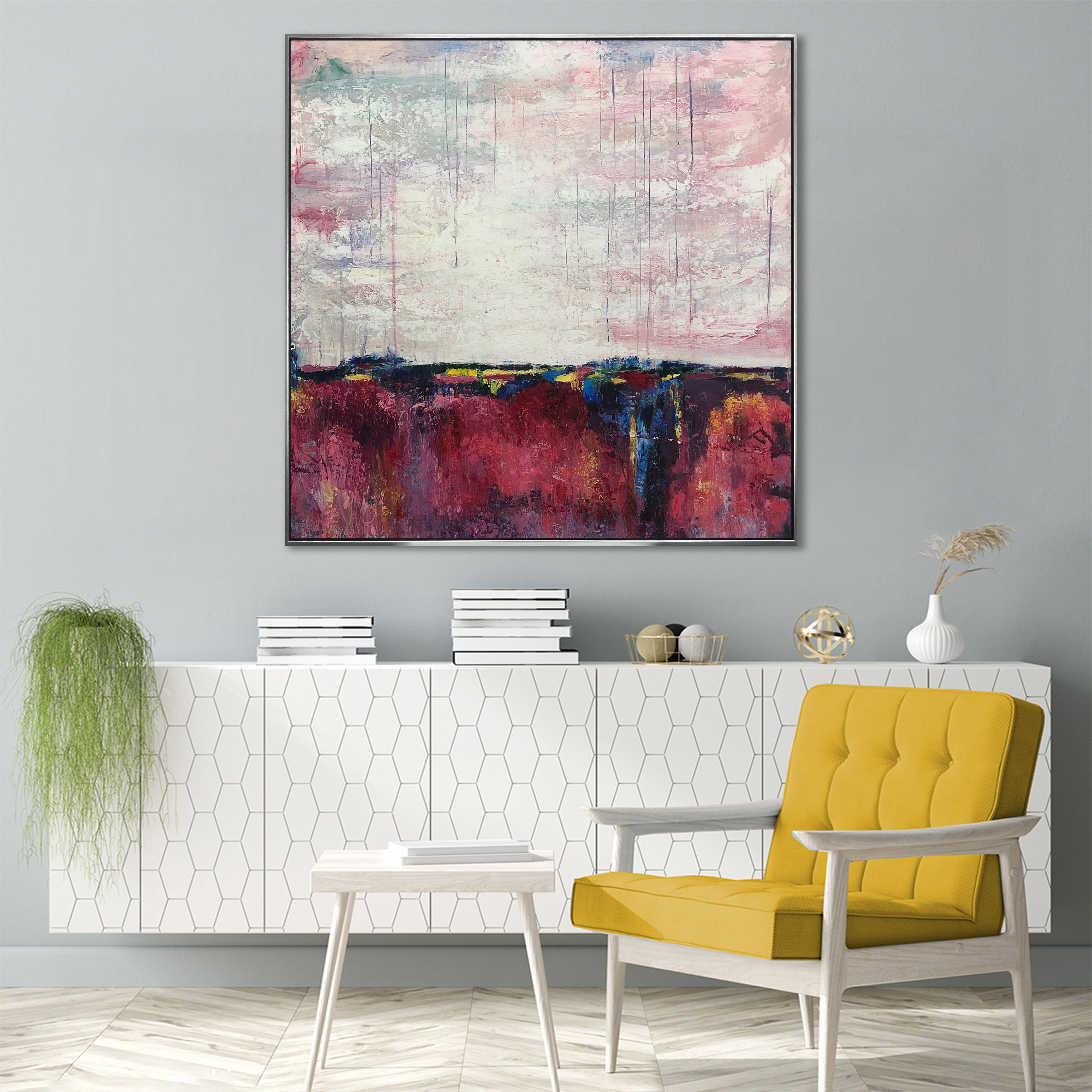 Abstract horizon wall art CRIMSON LAKE