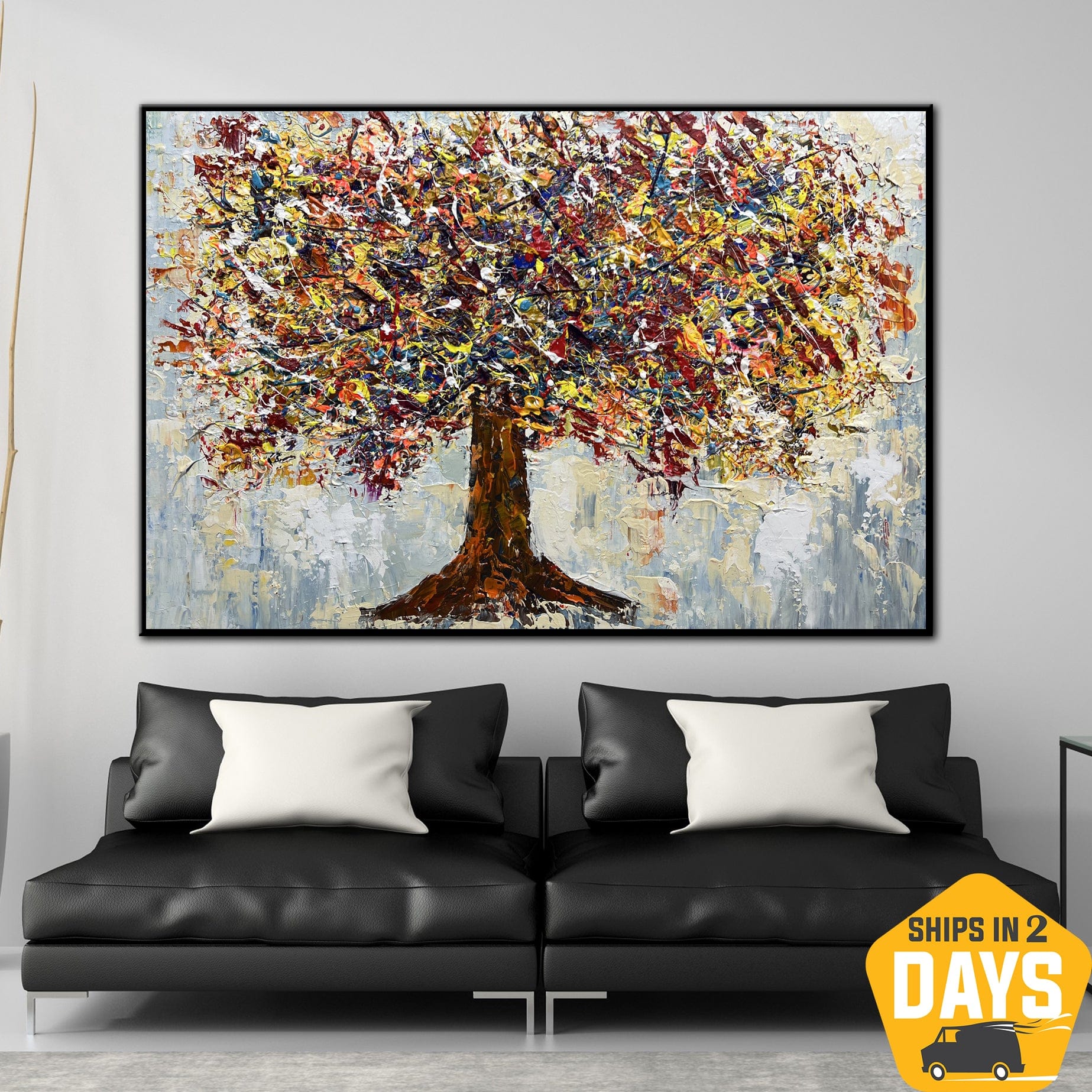 Blue and Gray 24x36 Textured Tree Art, Original Painting on Canvas