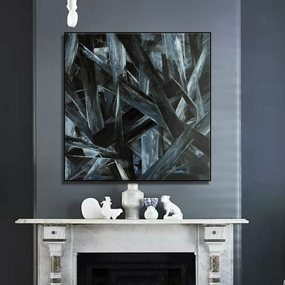 Dynamic textured modern painting BLACK CRYSTALS