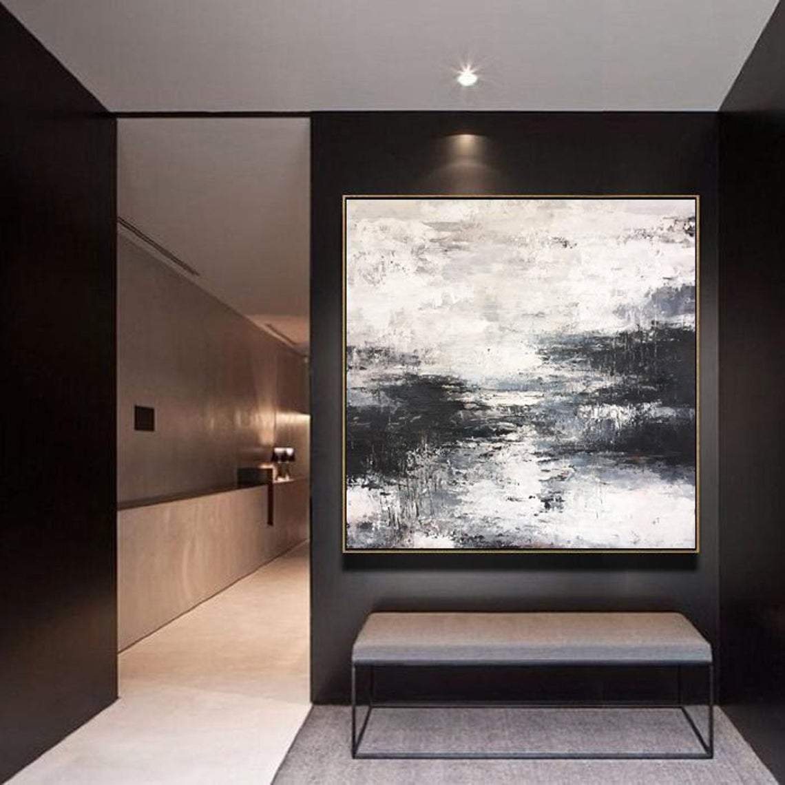 Large original black and white art FOGGY MORNING