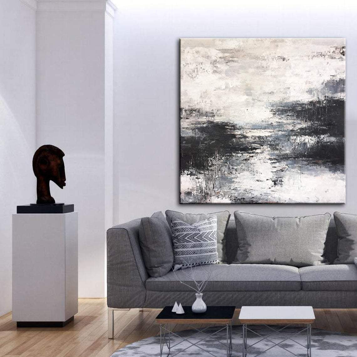 Large original black and white art FOGGY MORNING