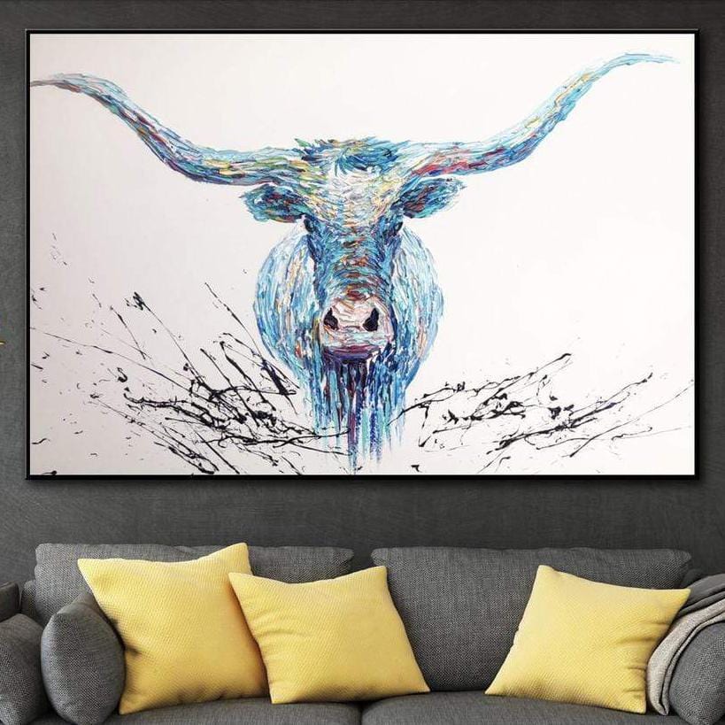 Abstract bull paintings on canvas LONGHORN