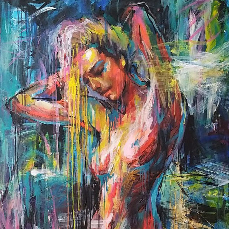 Abstract colorful figurative set paintings TWINS